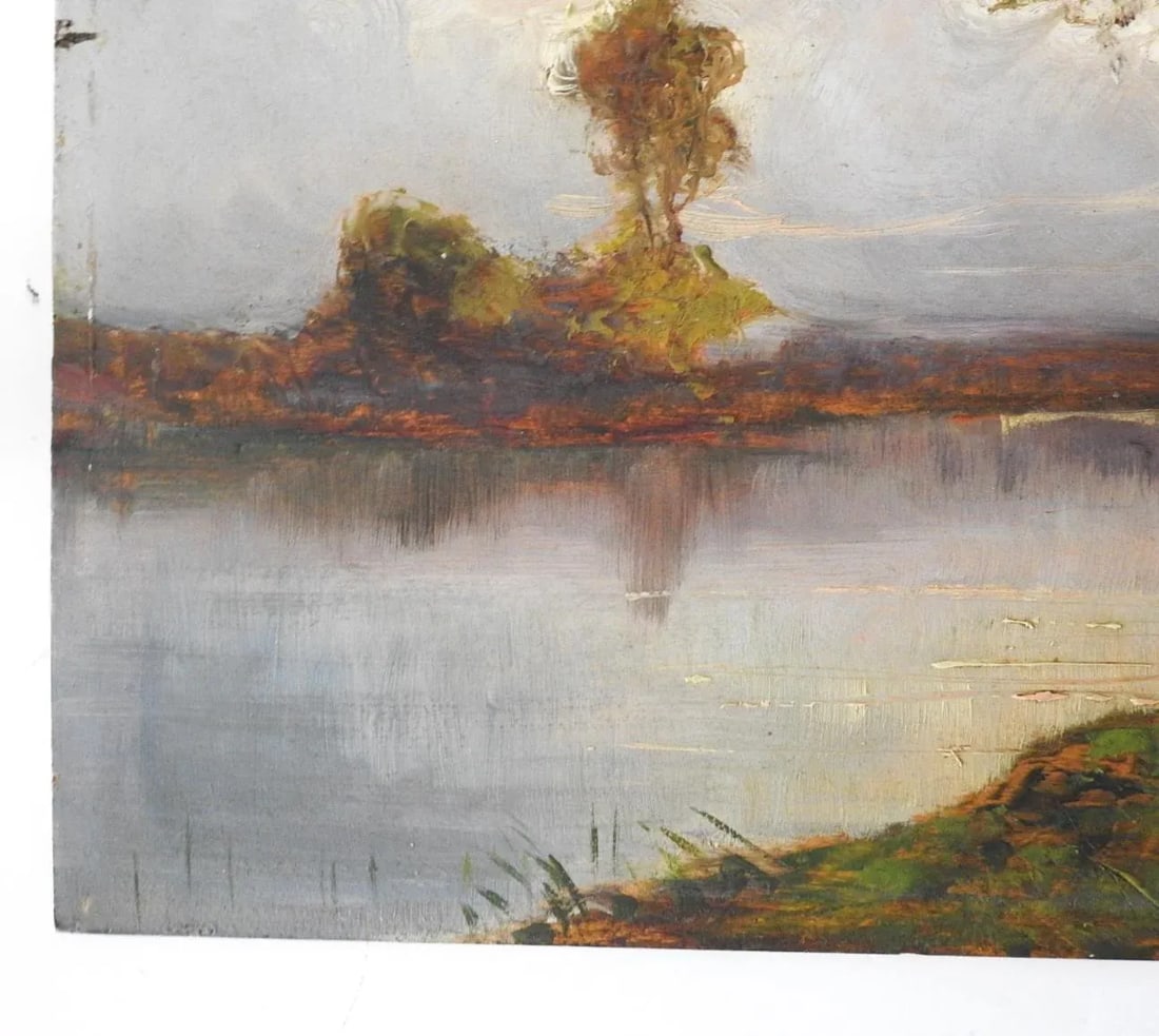 Late 19th Century Barbizon School Landscape With Fisherman Painting - 5