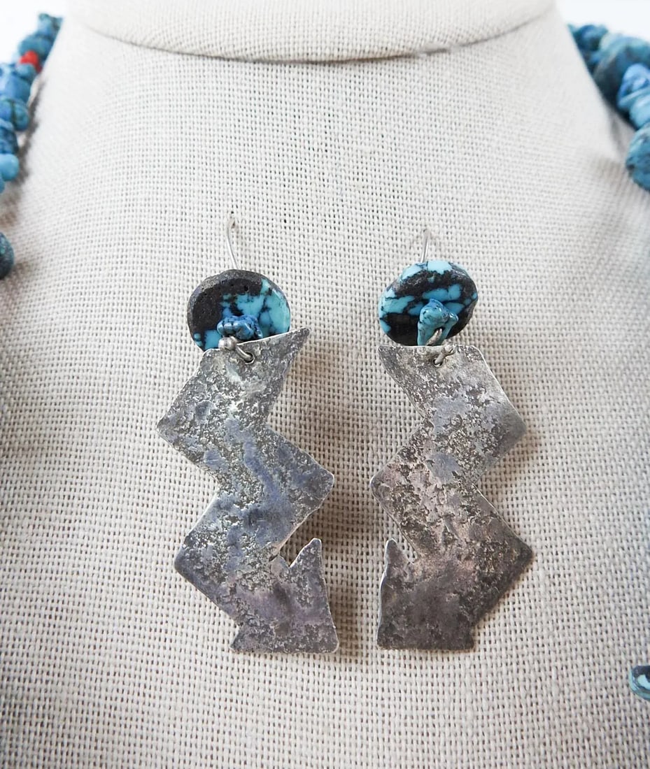 Late 20th Century Artist Studio Turquoise Sterling Silver Necklace & Earrings - 3