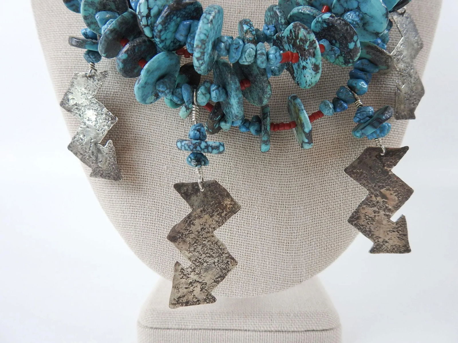 Late 20th Century Artist Studio Turquoise Sterling Silver Necklace & Earrings - 5