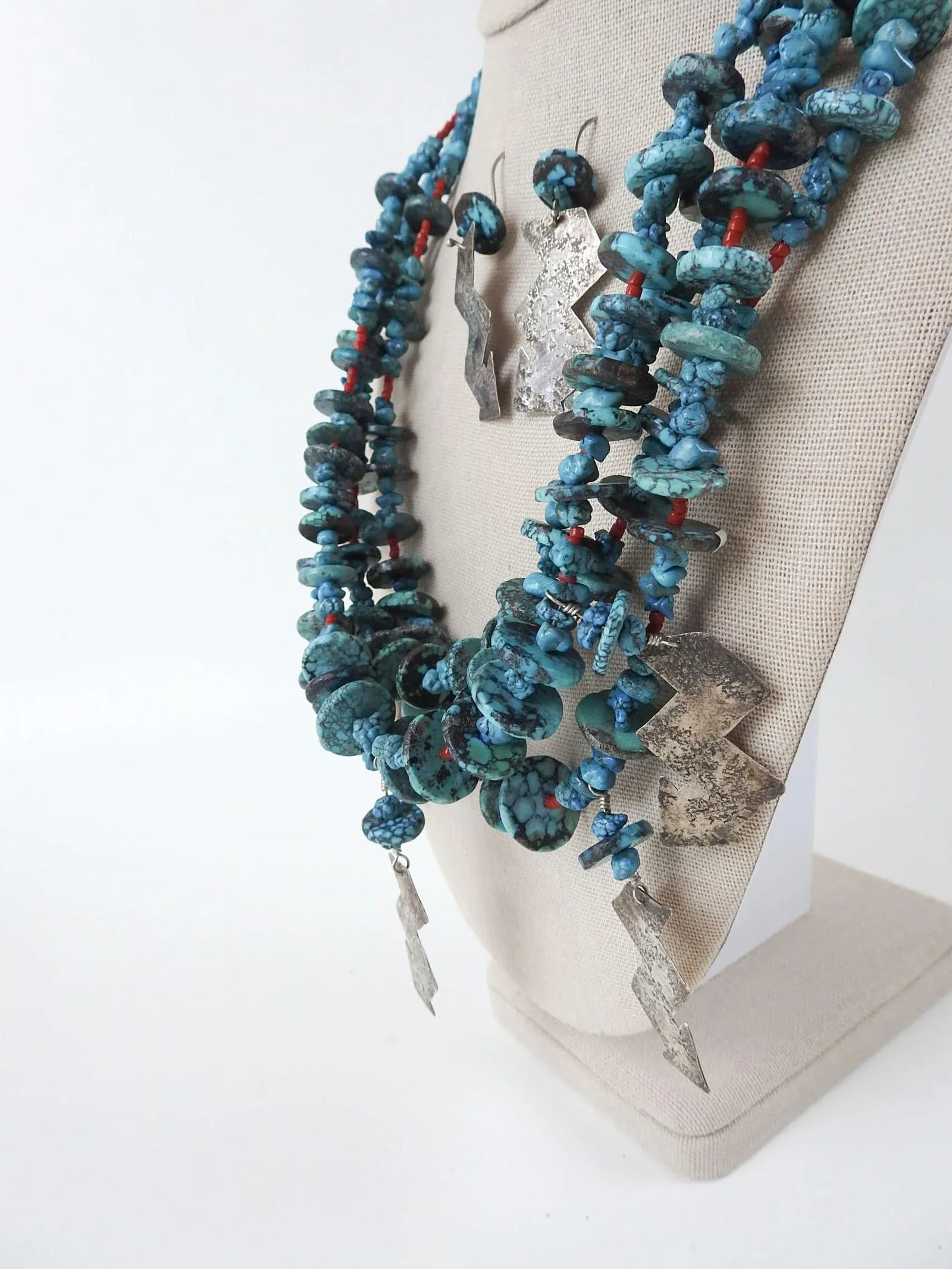 Late 20th Century Artist Studio Turquoise Sterling Silver Necklace & Earrings - 9