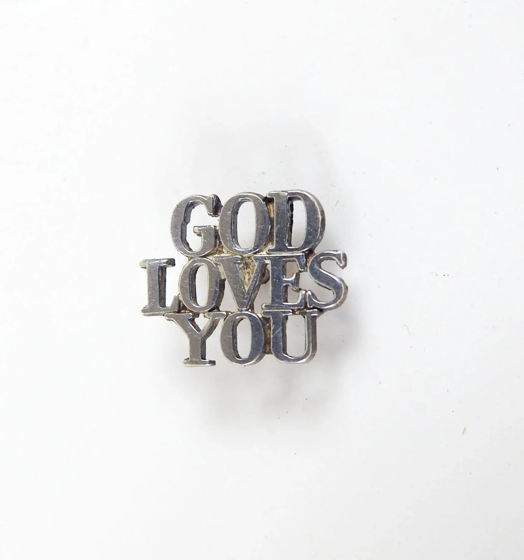 Late 20th Century Tiffany Sterling Silver God Loves You Lapel Tie Pin - 2