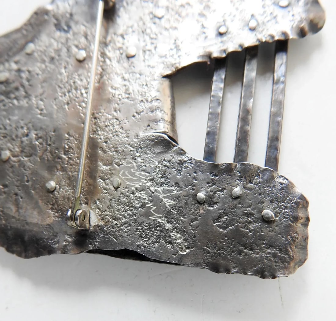 Vintage 1990's Large Sculptural Sterling and Copper Studio Brooch - 4