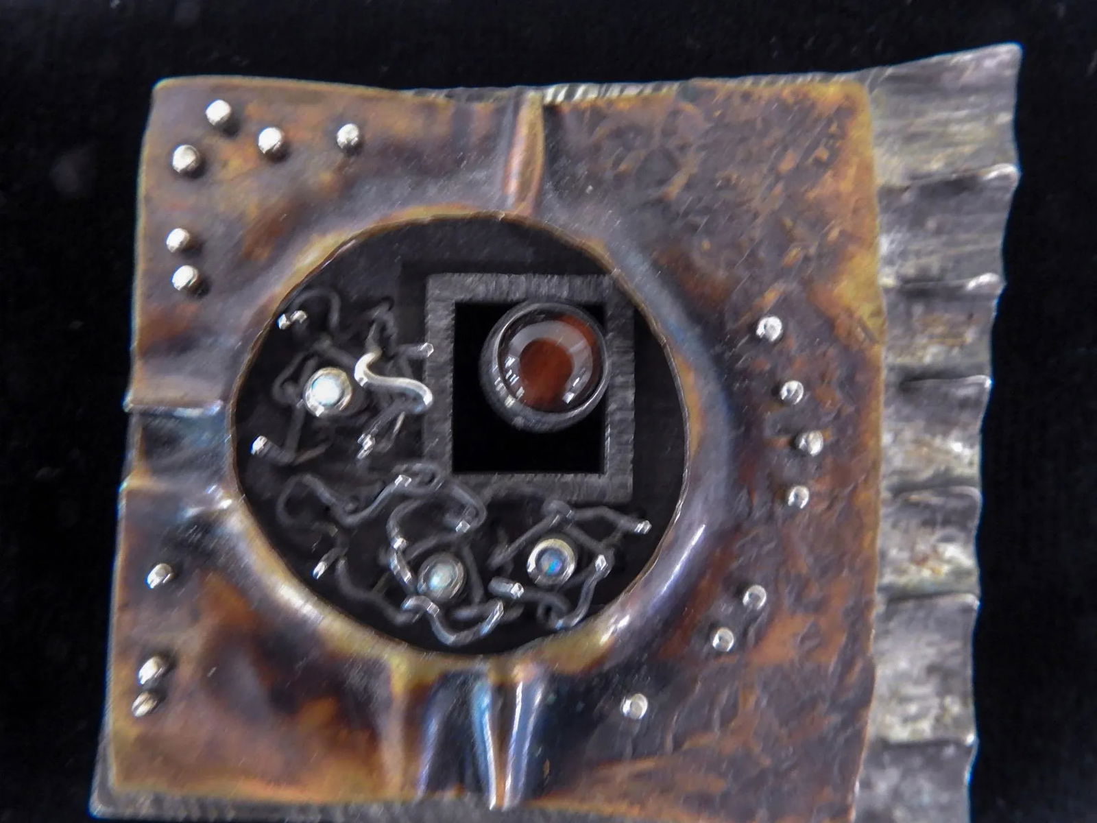 1991 Large Sculptural Sterling and Copper Opal Studio Brooch - 3