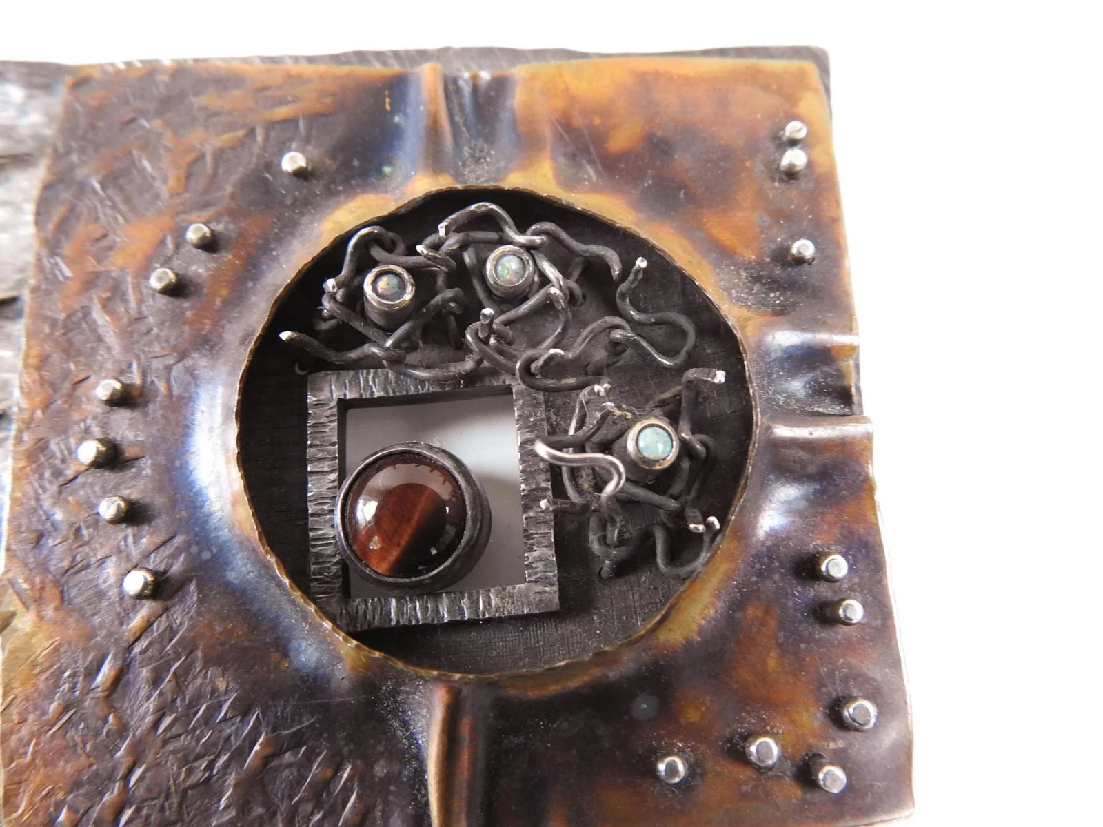 1991 Large Sculptural Sterling and Copper Opal Studio Brooch - 7