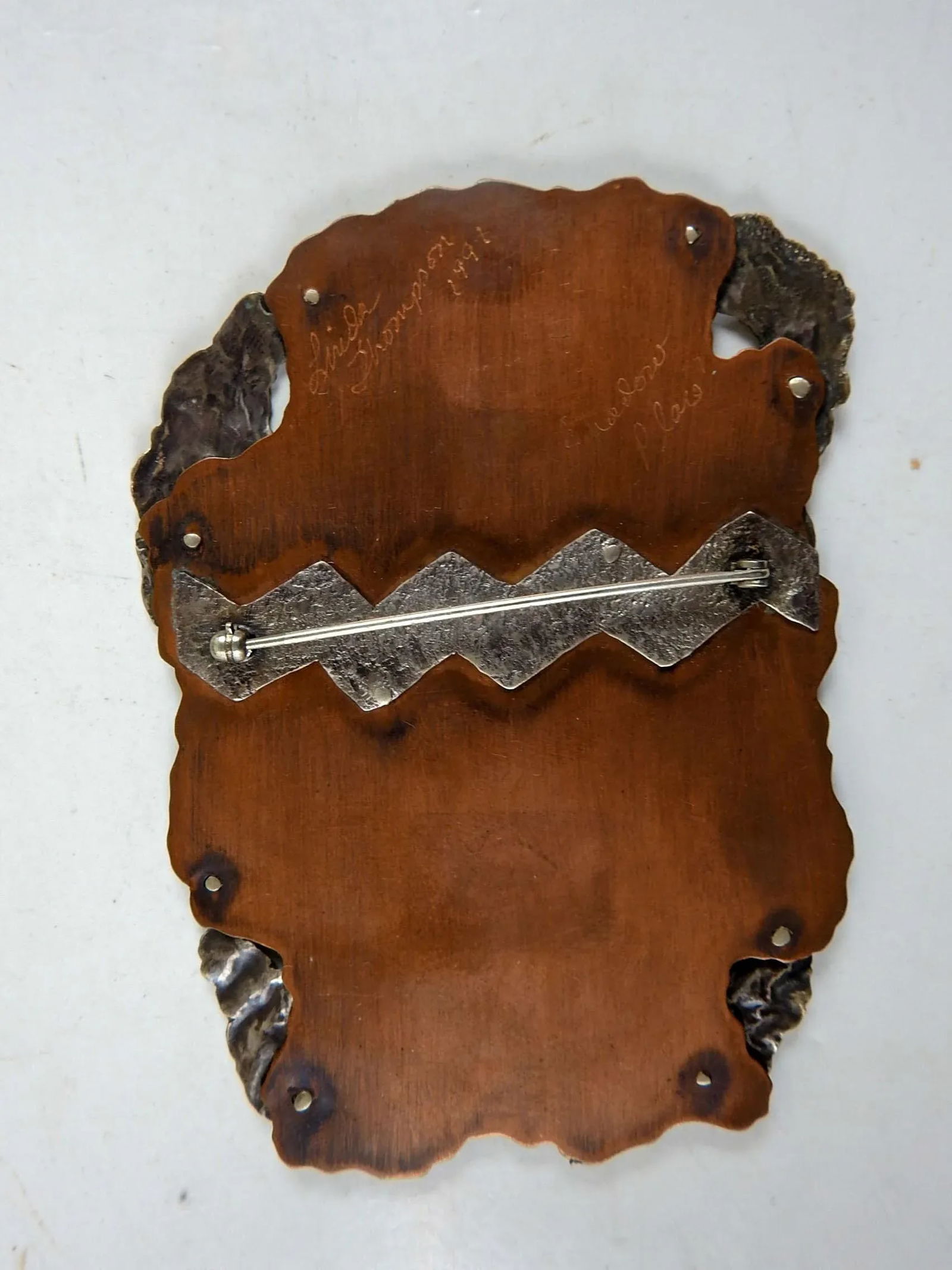 Vintage 1991 Large Sculptural Sterling Copper Artist Studio Brooch - 3