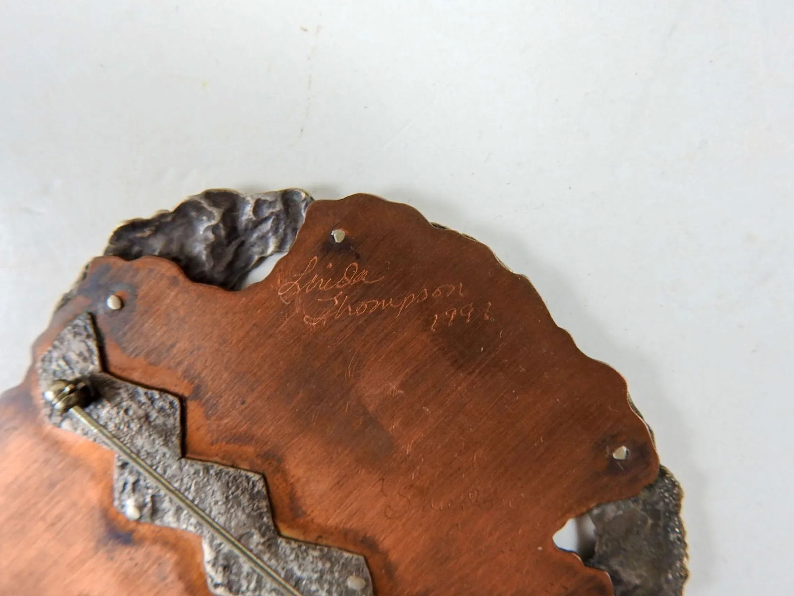 Vintage 1991 Large Sculptural Sterling Copper Artist Studio Brooch - 6