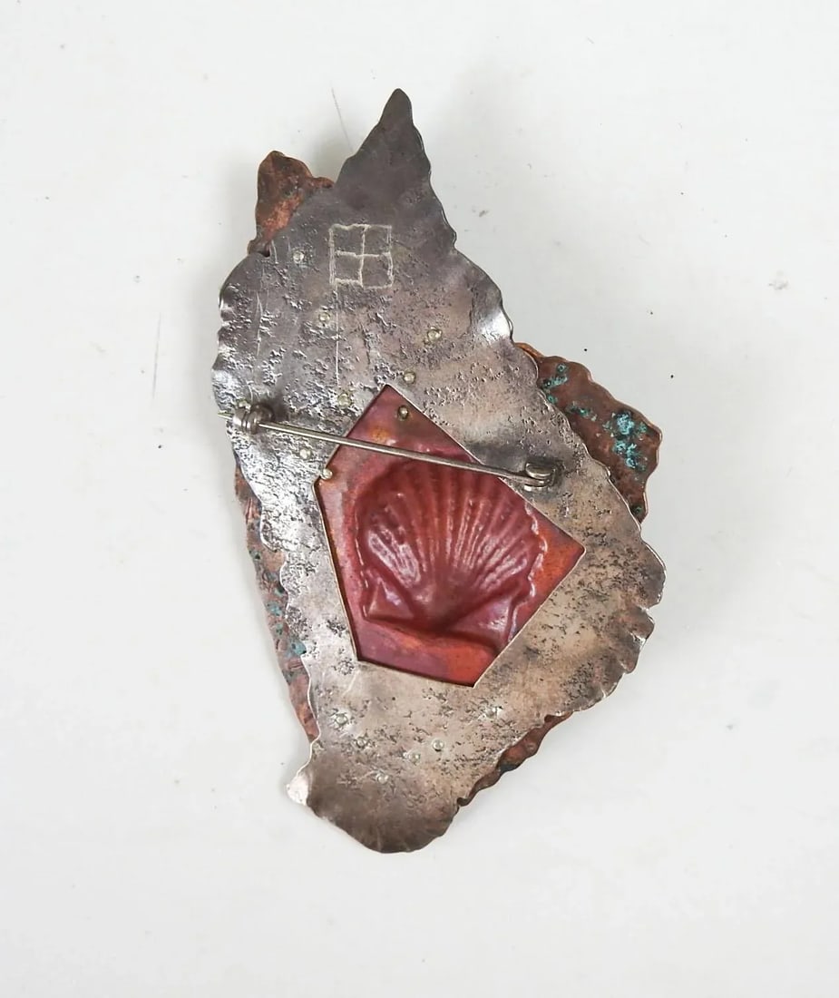 Vintage 1990's Large Sterling Silver Copper Shell Artist Studio Sculptural Brooch - 3
