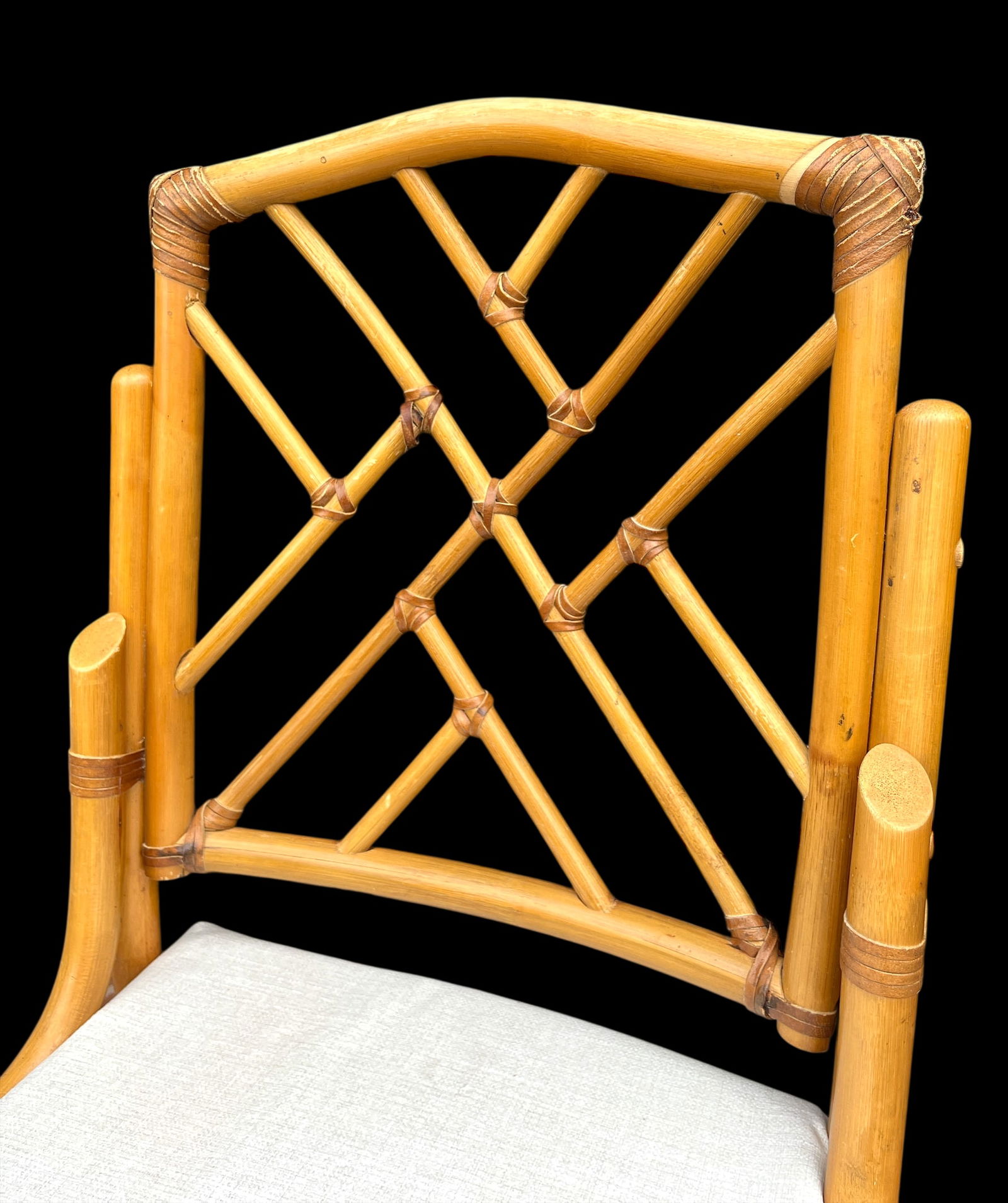 Vintage Set of 4 Chinese Chippendale Bamboo Dining Chairs With Lattice Backs - 11