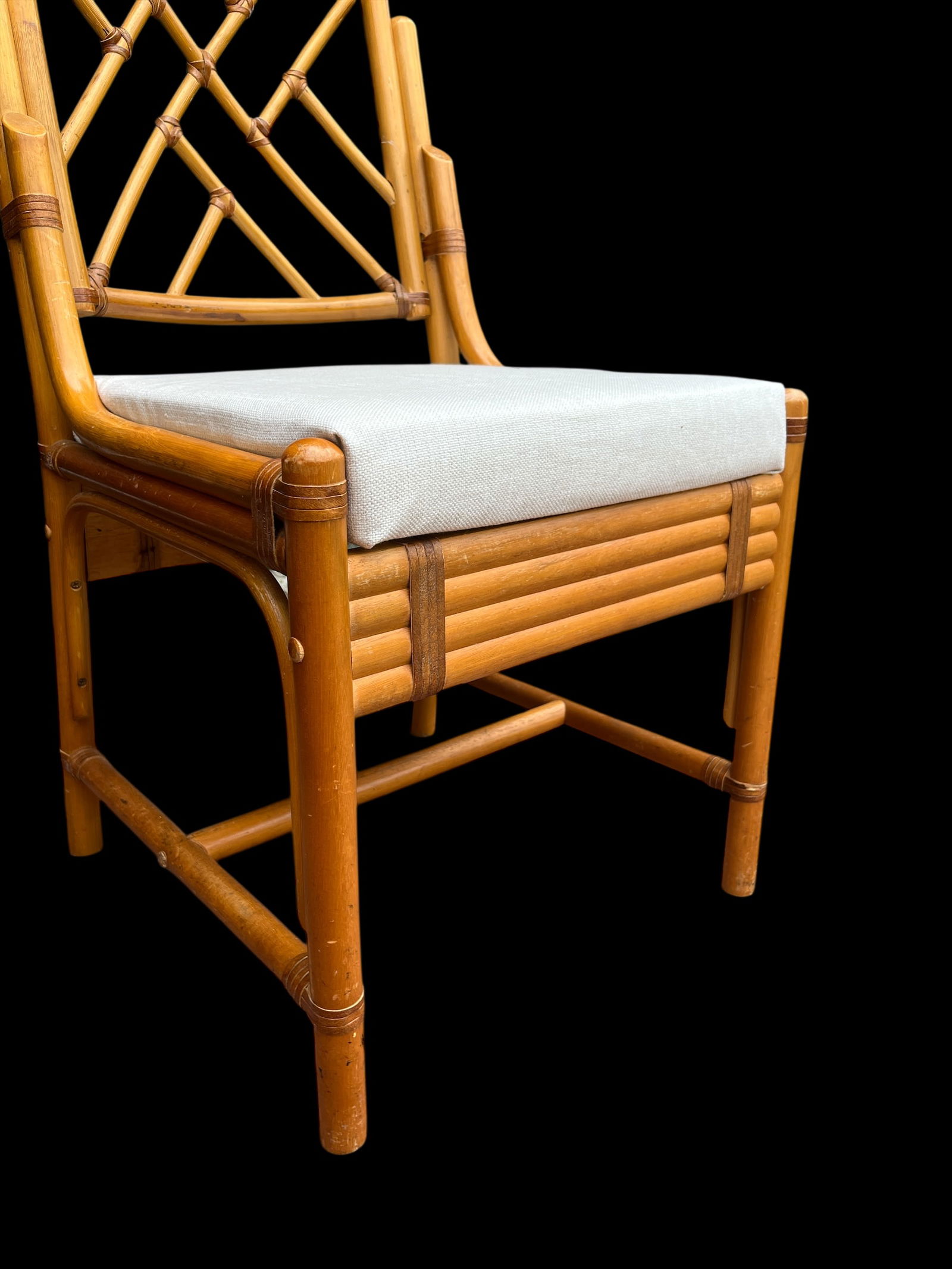 Vintage Set of 4 Chinese Chippendale Bamboo Dining Chairs With Lattice Backs - 13