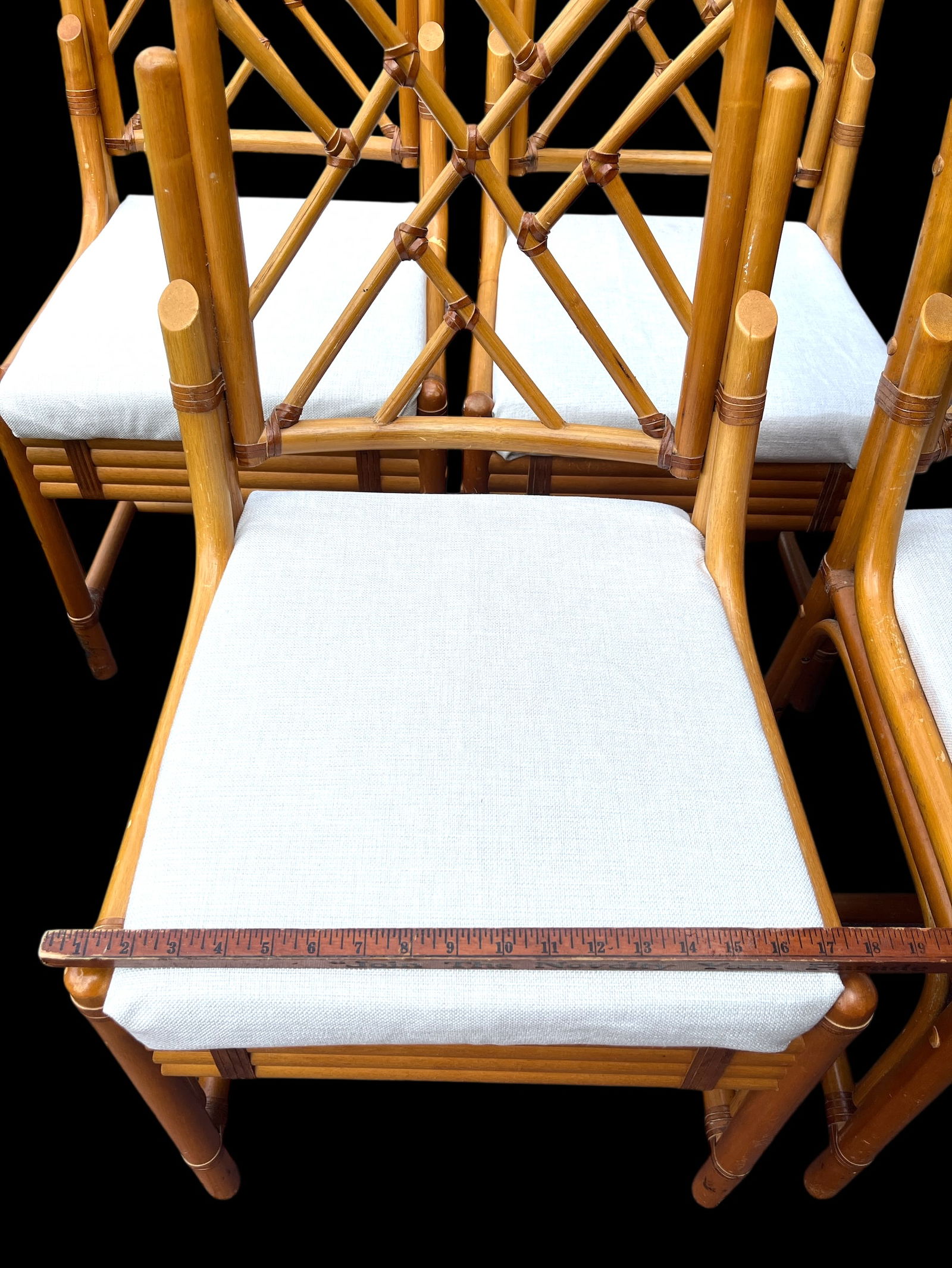 Vintage Set of 4 Chinese Chippendale Bamboo Dining Chairs With Lattice Backs - 15