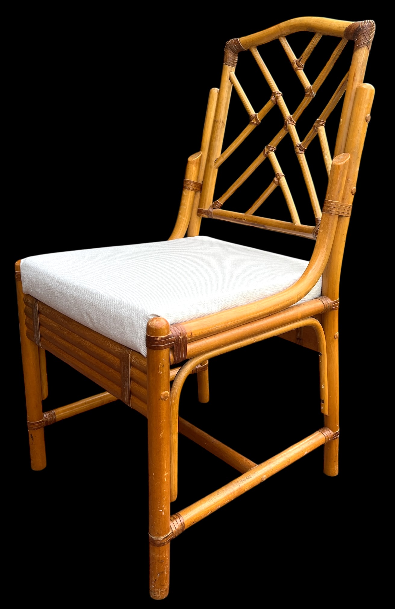 Vintage Set of 4 Chinese Chippendale Bamboo Dining Chairs With Lattice Backs - 5