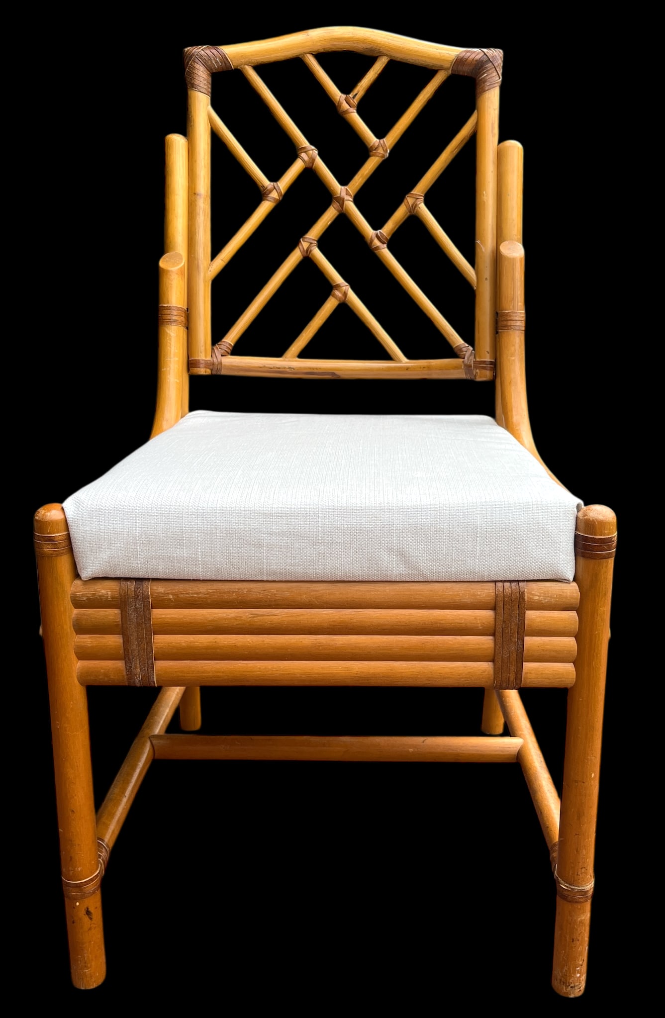 Vintage Set of 4 Chinese Chippendale Bamboo Dining Chairs With Lattice Backs - 6