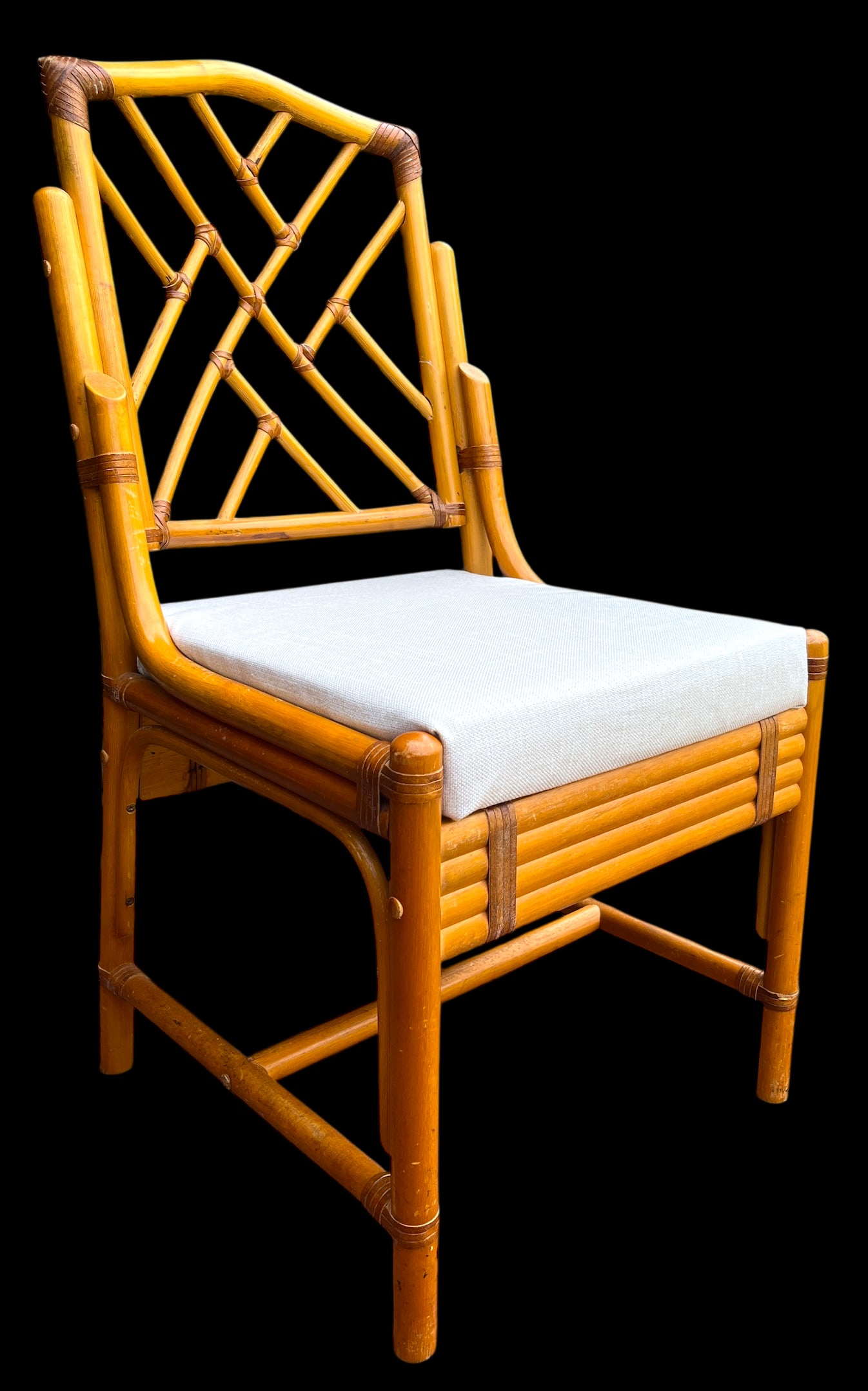 Vintage Set of 4 Chinese Chippendale Bamboo Dining Chairs With Lattice Backs - 8