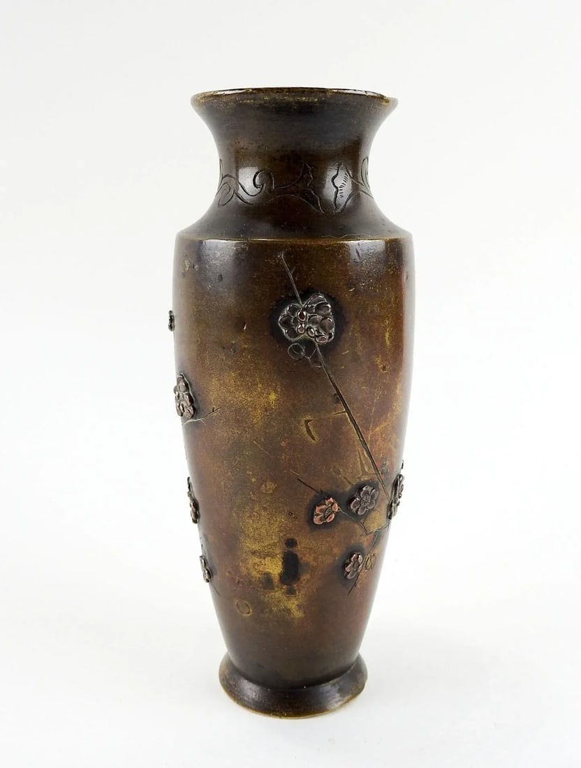 Japanese Bronxe & Copper Mixed Metal Vase - 3