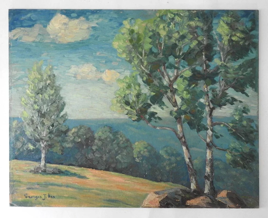 Vintage Impressionist Hilltop Landscape Painting - 3