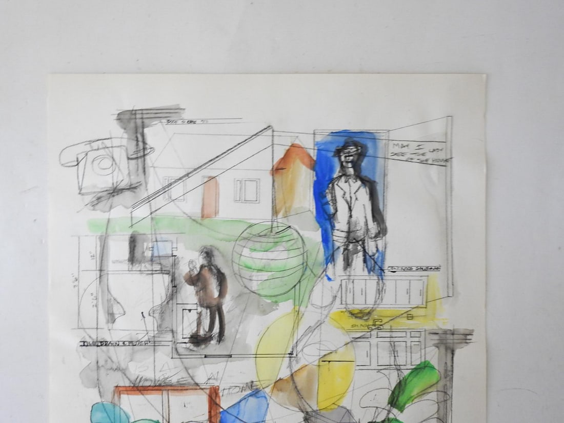 Mid 20th Century Surreal Montage Architecture Painting - 2