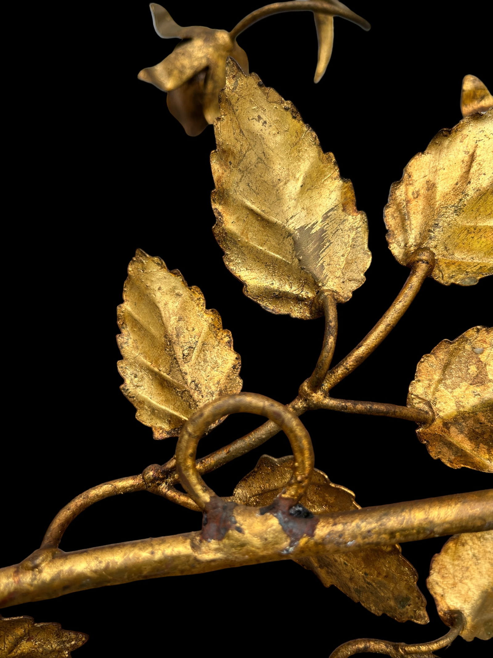 Large 1950s Italian Hans Kögl Gilded Brass Tole Rose Bouquet Spray Wall Sculpture - 10