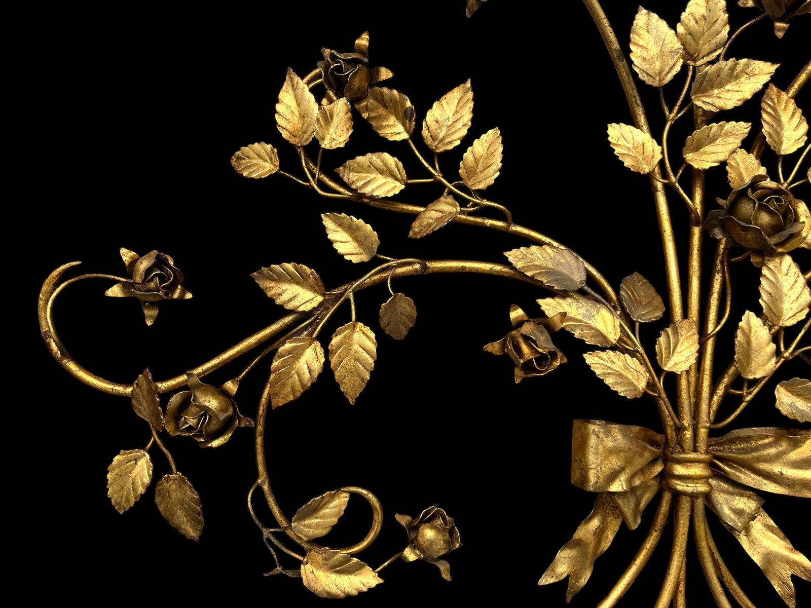 Large 1950s Italian Hans Kögl Gilded Brass Tole Rose Bouquet Spray Wall Sculpture - 3