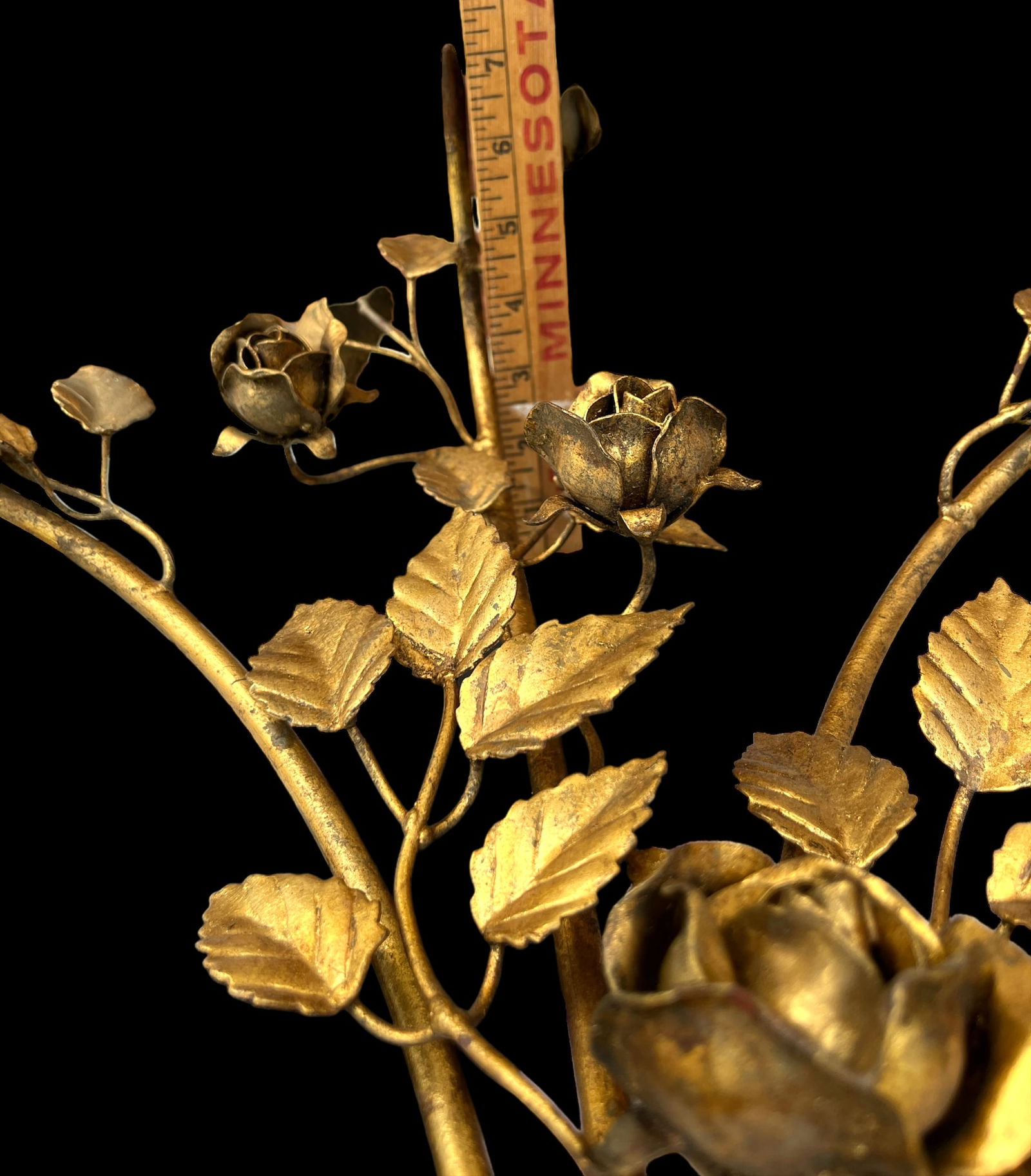 Large 1950s Italian Hans Kögl Gilded Brass Tole Rose Bouquet Spray Wall Sculpture - 7