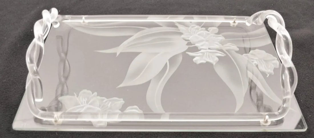 1940s Dorothy Thorpe Etched Glass and Lucite Tray - 6