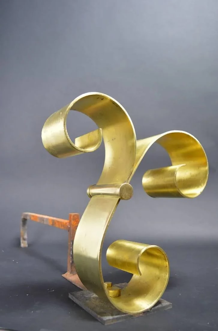 Brass Scroll Andirons After Raymond Subes - 3