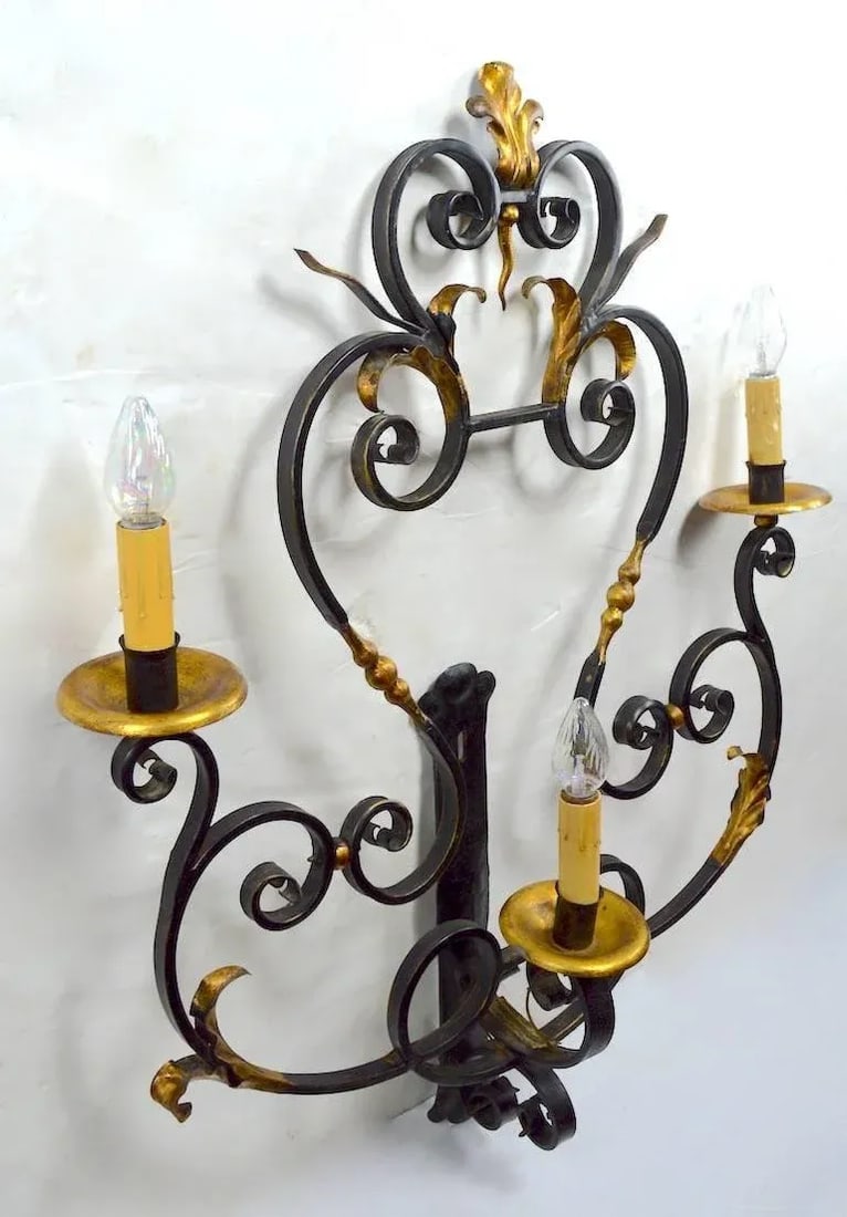 Large Paladio Wrought Iron and Gilt Italian or Spanish Style Sconce - 10