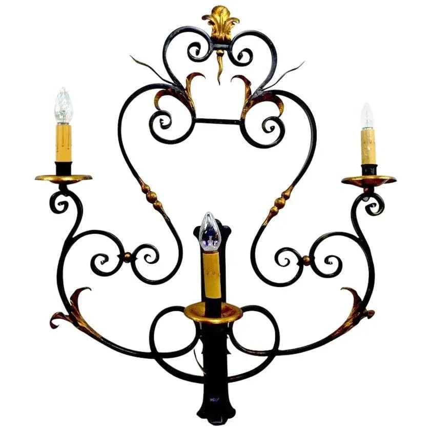Large Paladio Wrought Iron and Gilt Italian or Spanish Style Sconce - 11