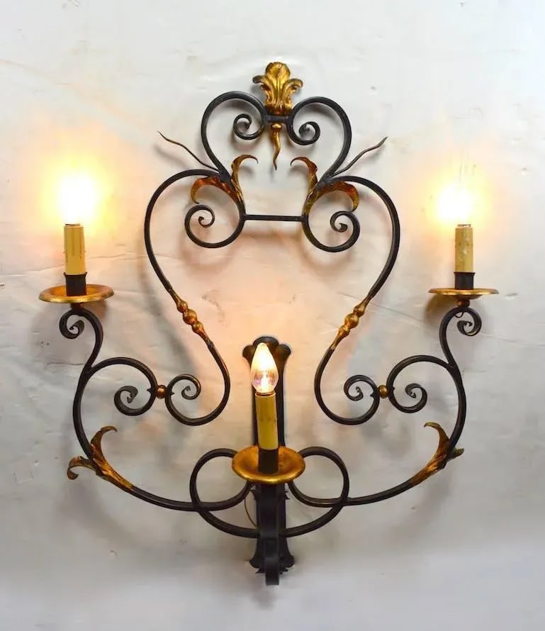 Large Paladio Wrought Iron and Gilt Italian or Spanish Style Sconce - 3