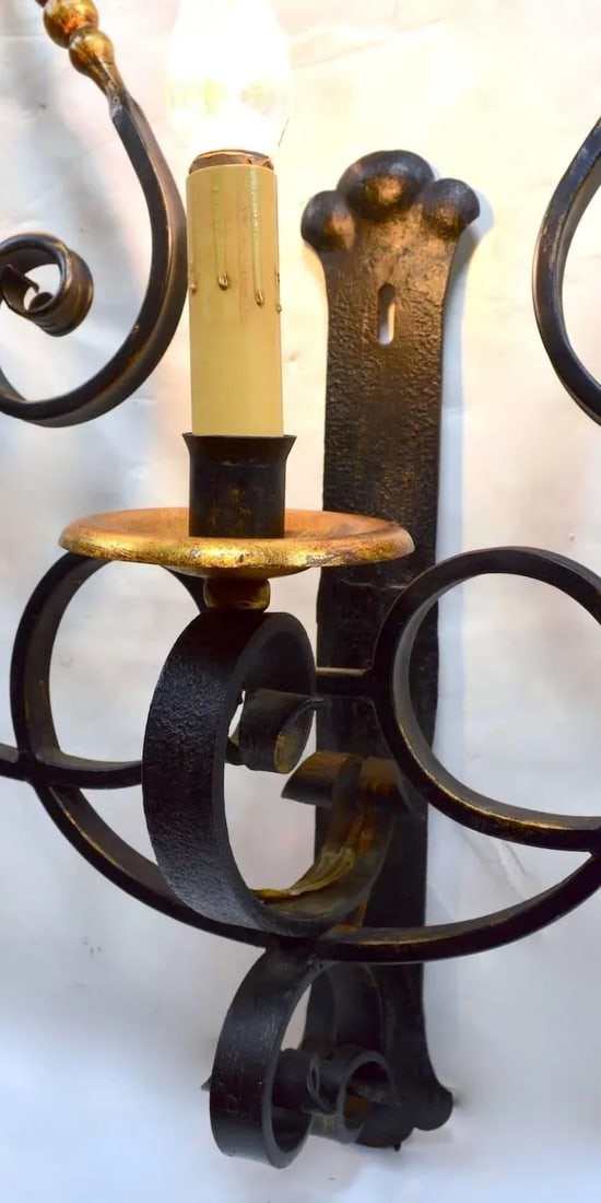 Large Paladio Wrought Iron and Gilt Italian or Spanish Style Sconce - 4