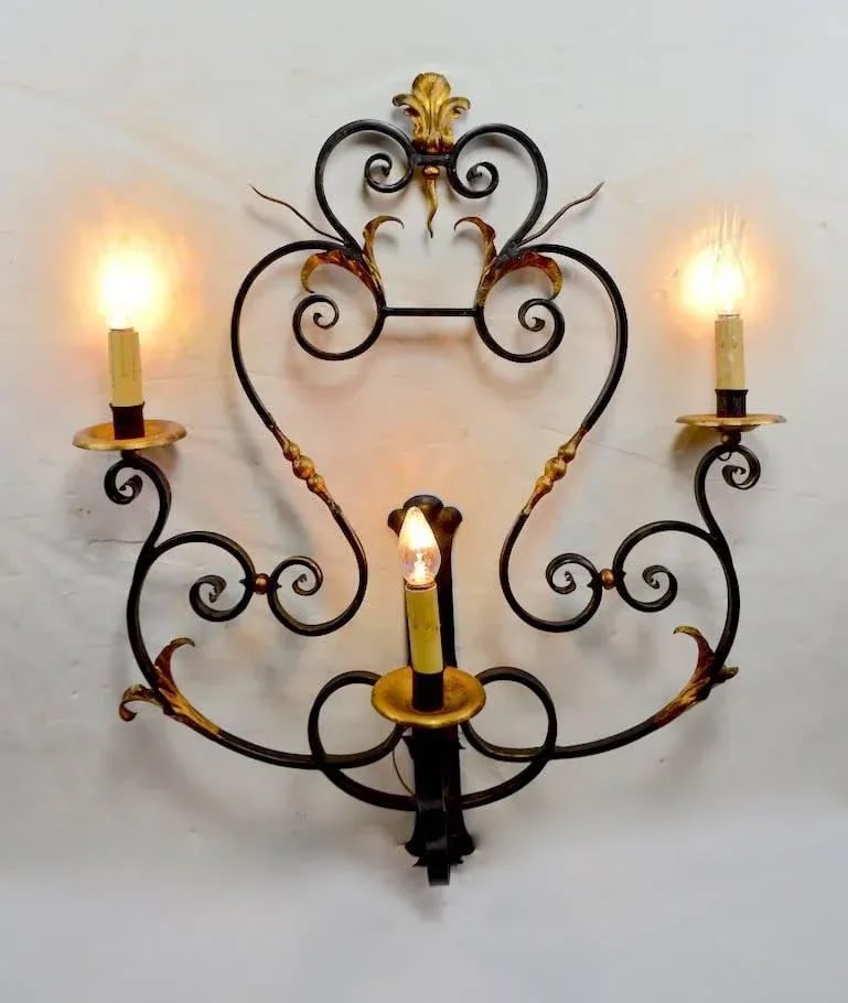 Large Paladio Wrought Iron and Gilt Italian or Spanish Style Sconce - 5