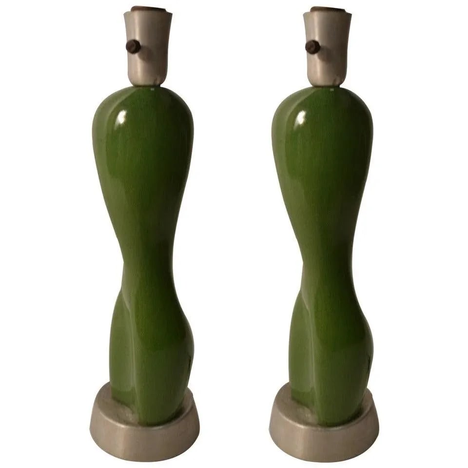 Russel Wright Ceramic Nude Form on Spun Aluminum Base - a Pair - 11