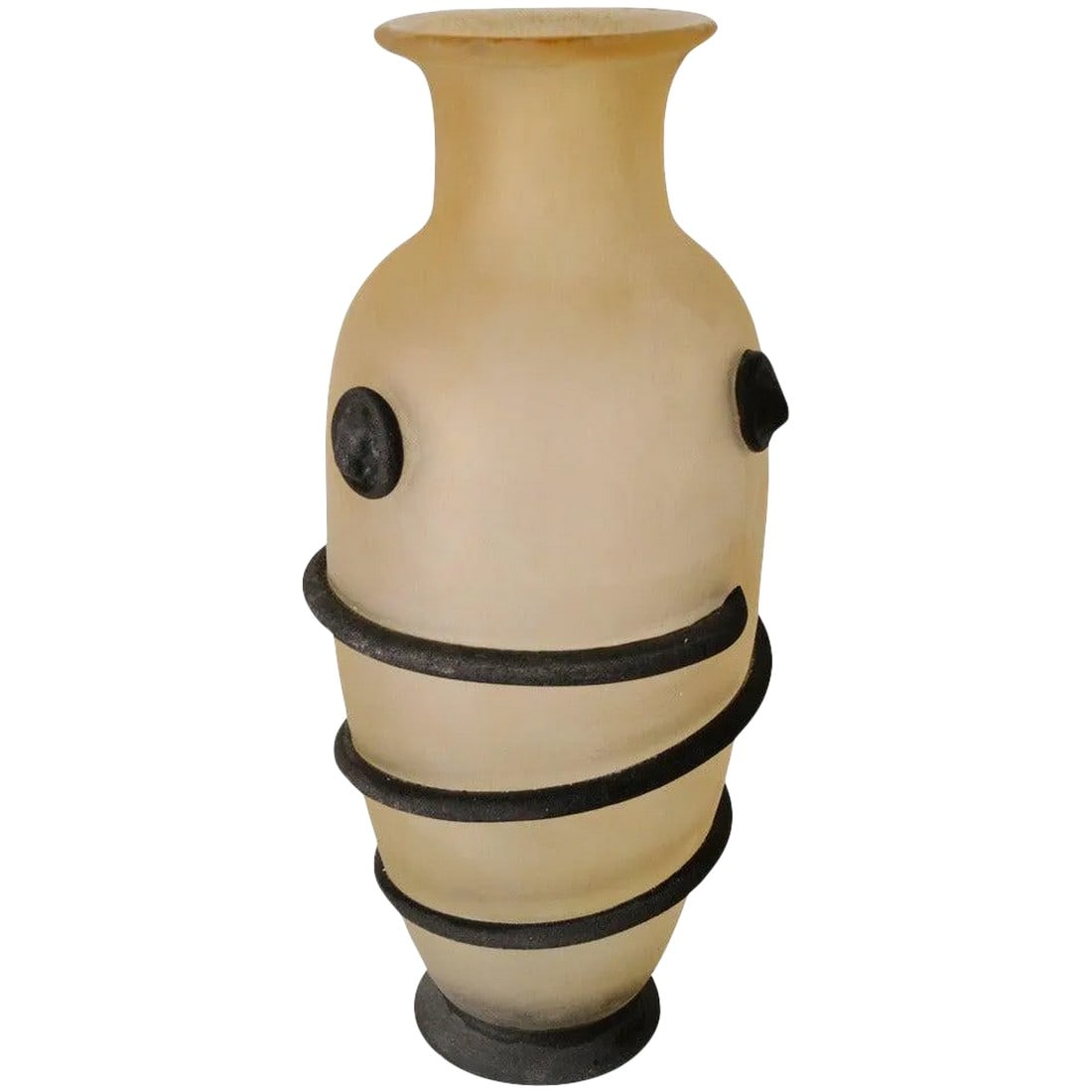 Monumental Ermanno Nason Scavo Vase for Pauly Compagnia: Tea color body with applied black glass "cord" wrap and prunts. Italian Murano Art Glass vase done in classic Scavo technique. Roman revival classical form from the 1970's - 1980's. designed by