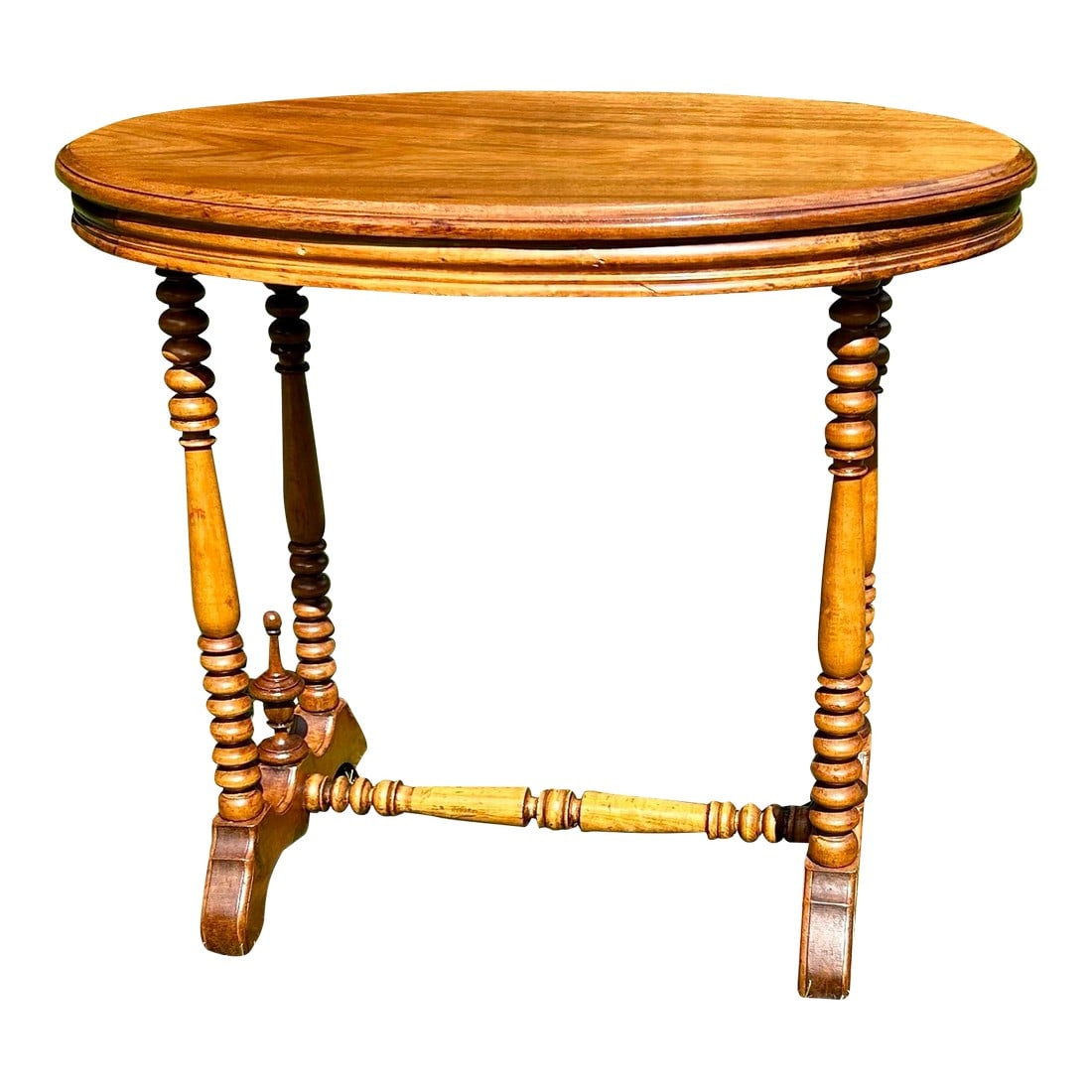 Antique, Edwardian, Walnut, Spool-Turned, End Table: This walnut side table has a streamlined, sophisticated look of the Edwardian time period (early 1900's). The rich grain of the walnut wood begs for your attention, as you gaze across its ample,
