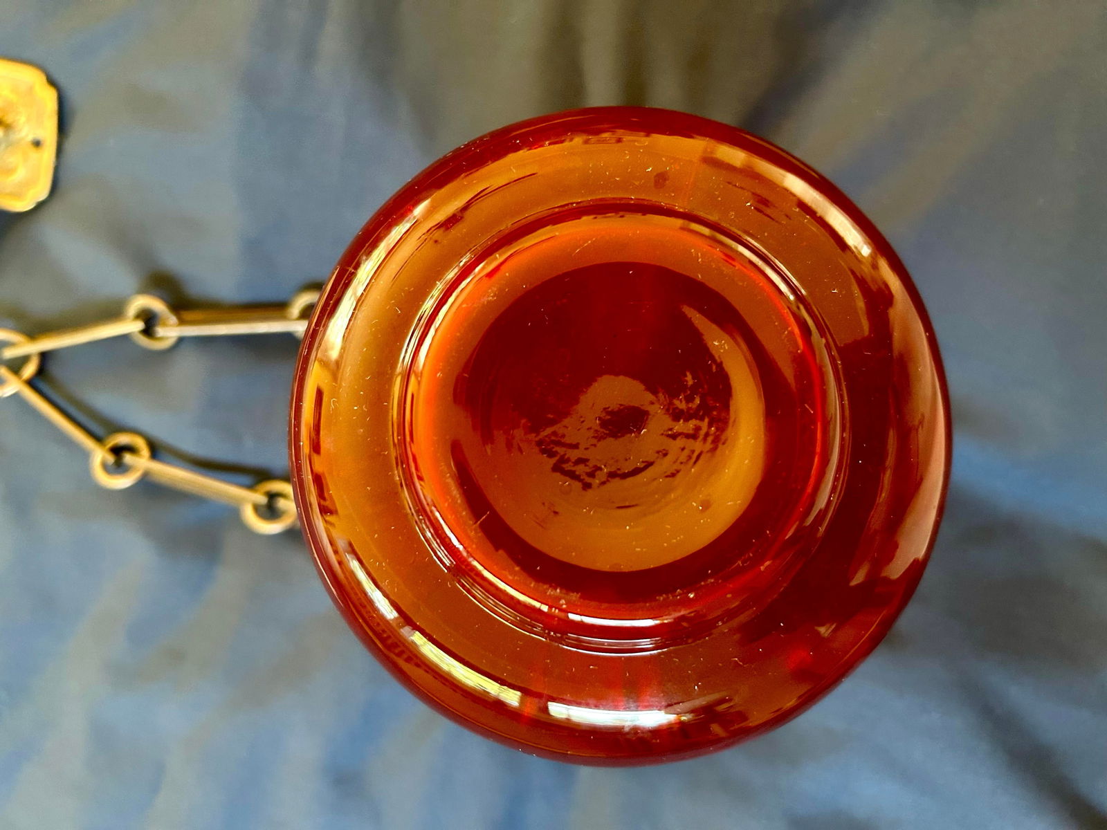 Pair of Antique Mouth-Blown Cranberry Colored Forced Hyacinth Bulb Vases, Brass Hangers for the Vase - 11