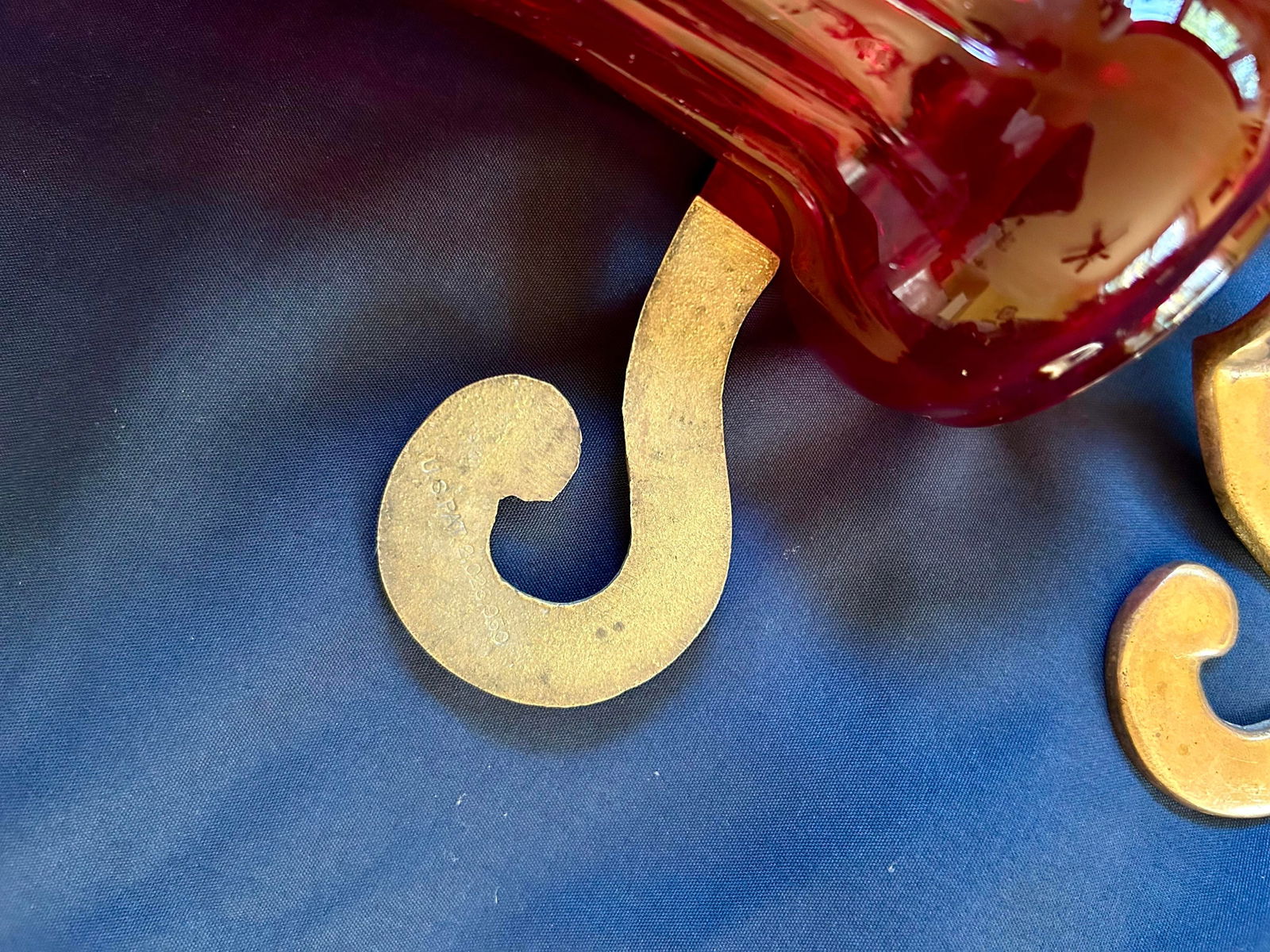 Pair of Antique Mouth-Blown Cranberry Colored Forced Hyacinth Bulb Vases, Brass Hangers for the Vase - 9