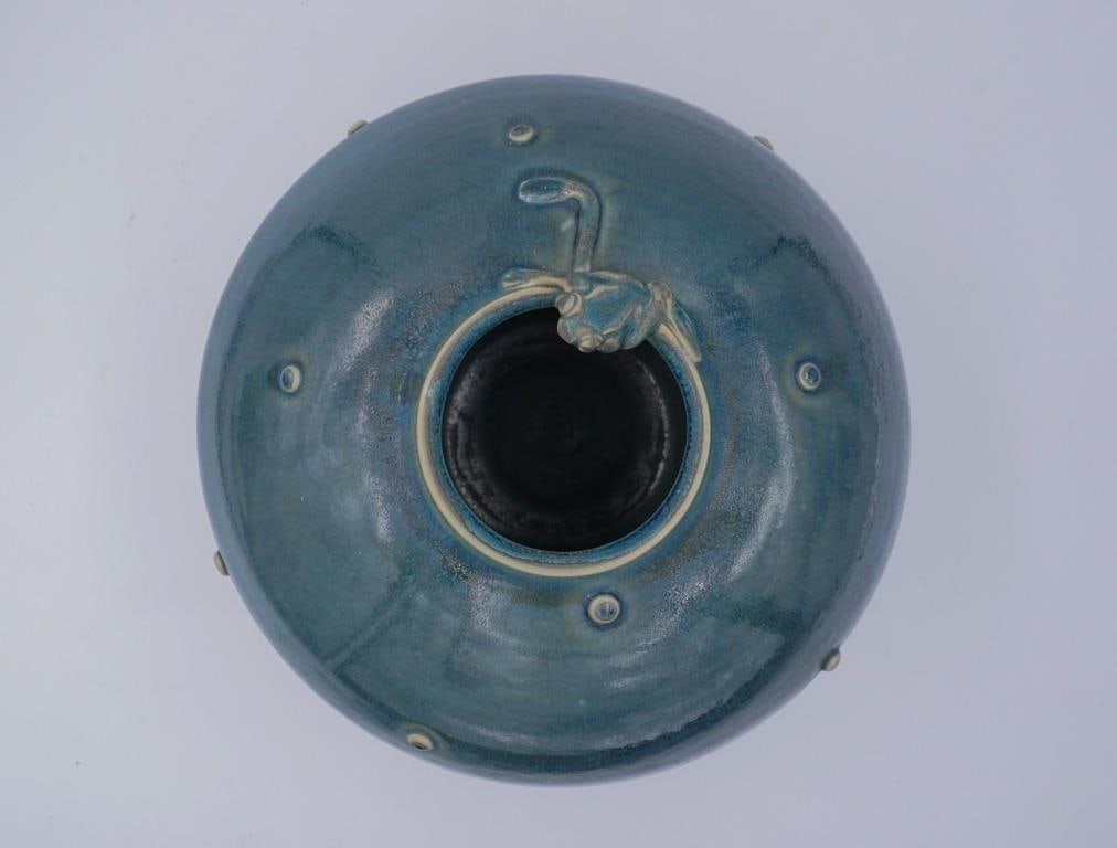 V Chin Blue Teal Lustre Porcelain Vase Vorakit Chinookoswong Frog - 11