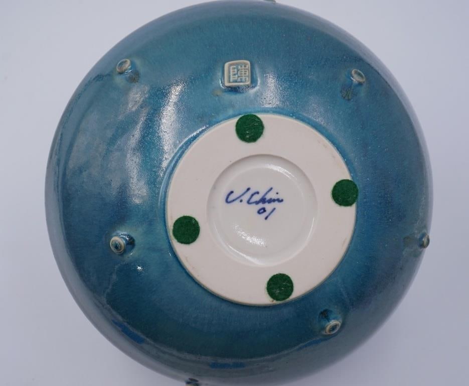 V Chin Blue Teal Lustre Porcelain Vase Vorakit Chinookoswong Frog - 6
