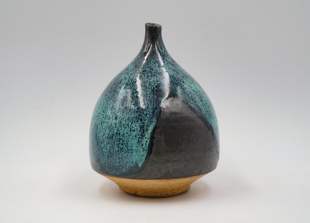 Vintage Mid 20th Century Joel Edwards Sculptural Blue Drip Glaze Vase - 2