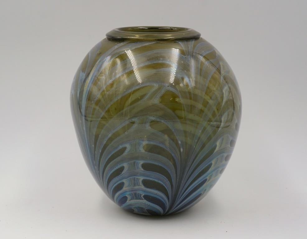 Vintage 1978 Stephen Edwards Blown Glass Feather Vase - 2