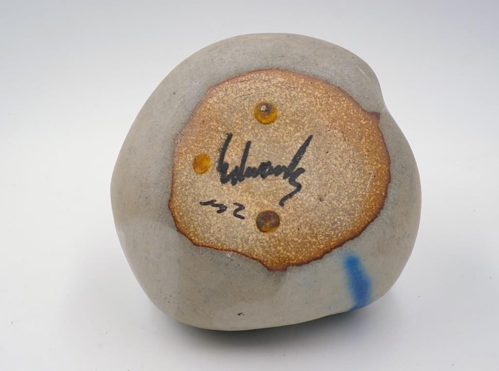 Joel Edwards Blue Drip Pottery Vessel Sculpture Vase - 3