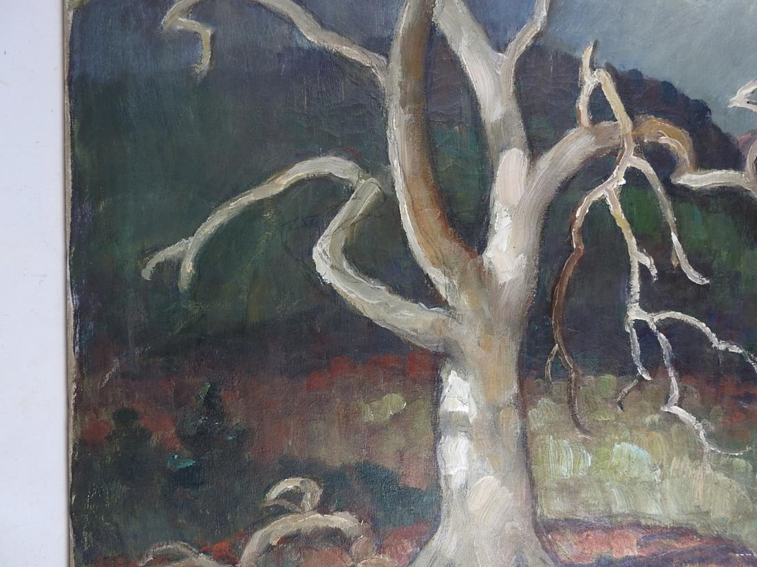 Early 20th Century Impressionist Lone Tree Stormy Landscape Painting - 6