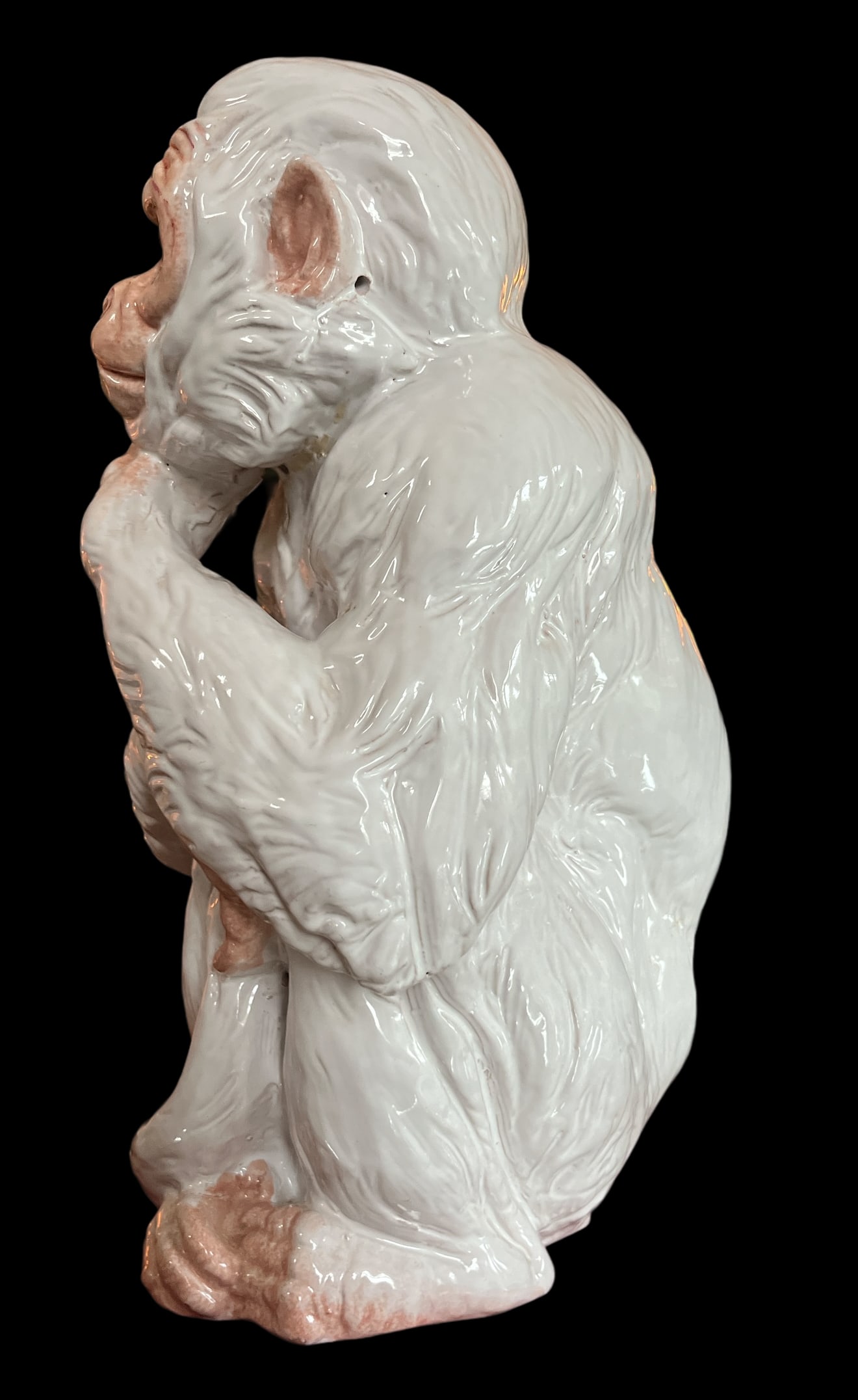 Large 1960s Italian Faenza Barbotine Ceramic Statue of a White Majolica Capuchin Monkey - 3