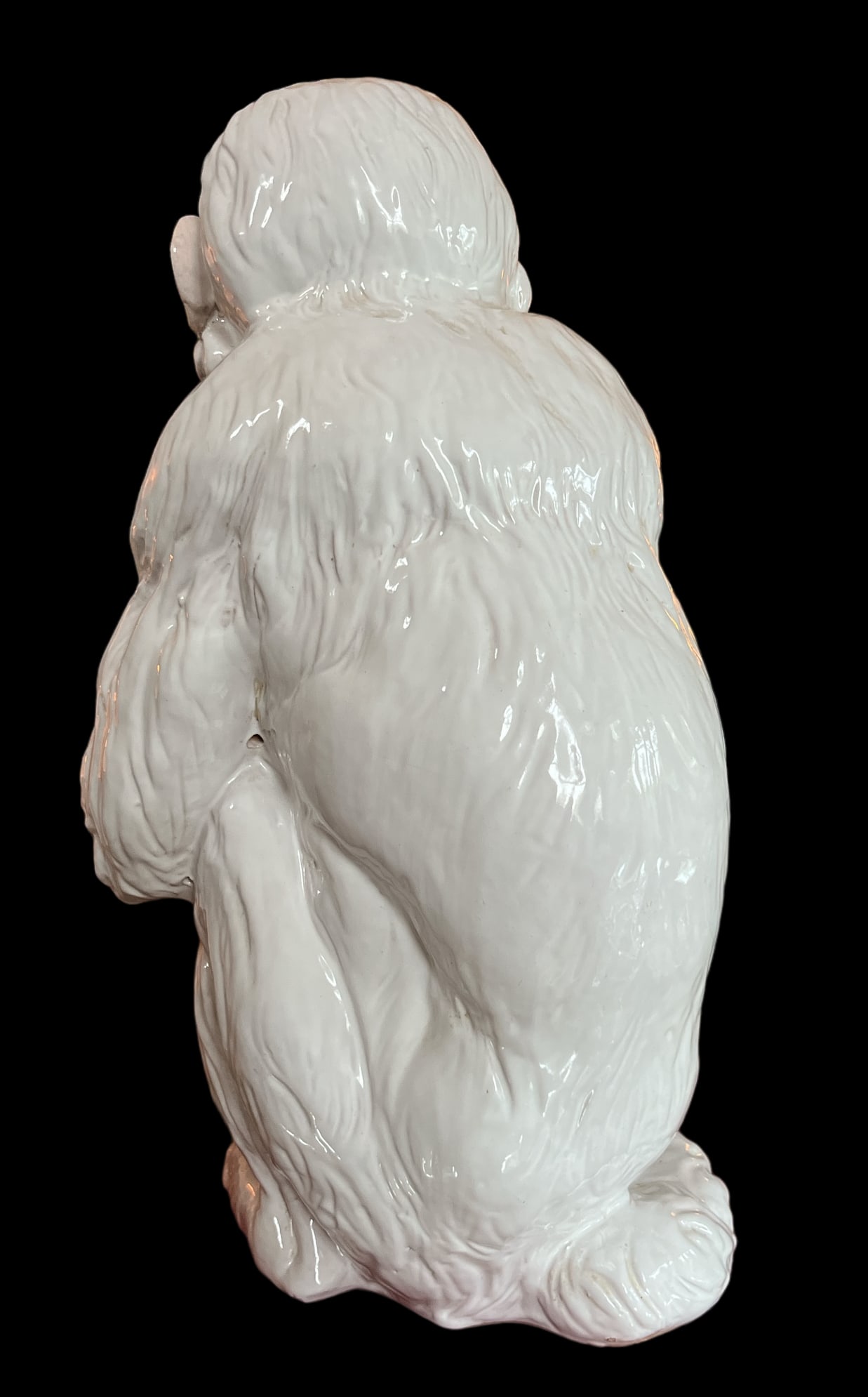 Large 1960s Italian Faenza Barbotine Ceramic Statue of a White Majolica Capuchin Monkey - 4