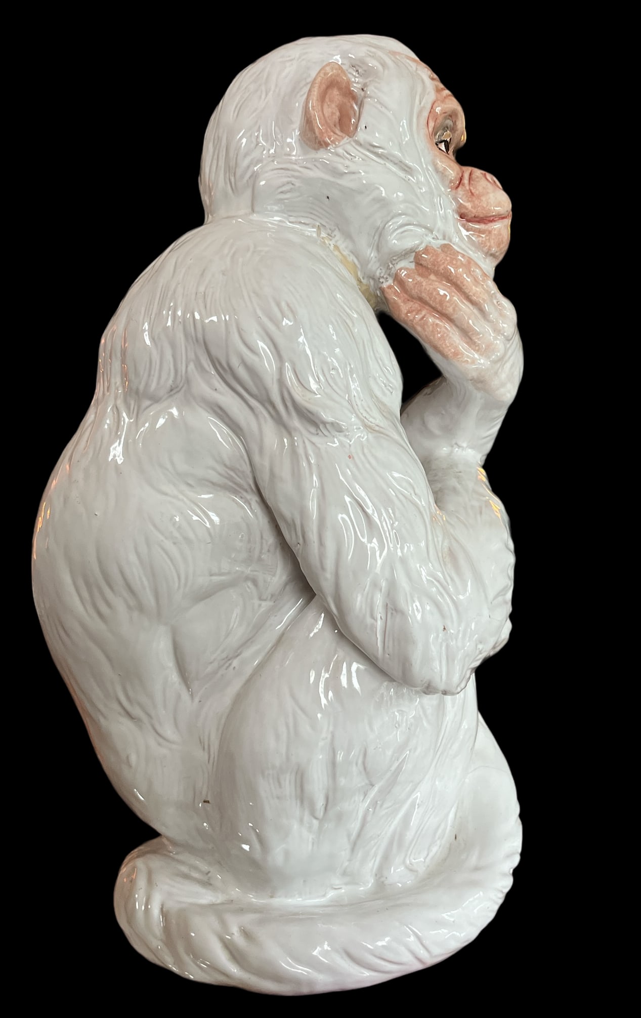 Large 1960s Italian Faenza Barbotine Ceramic Statue of a White Majolica Capuchin Monkey - 6