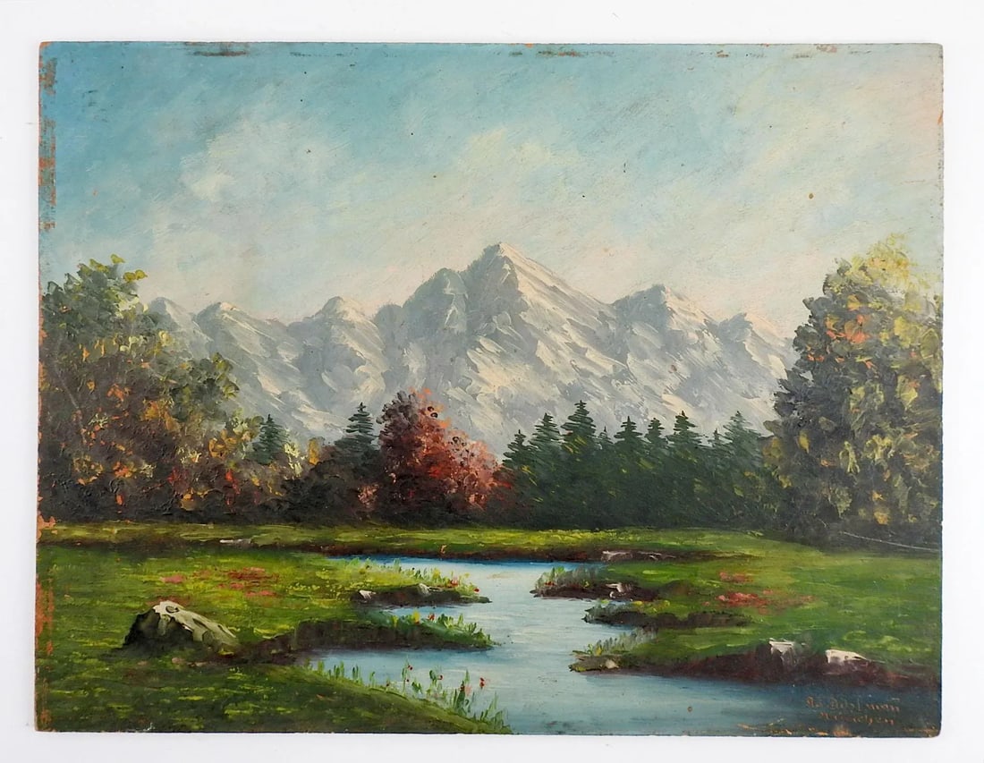 Mountains & Lake Impressionist Landscape Painting - 2