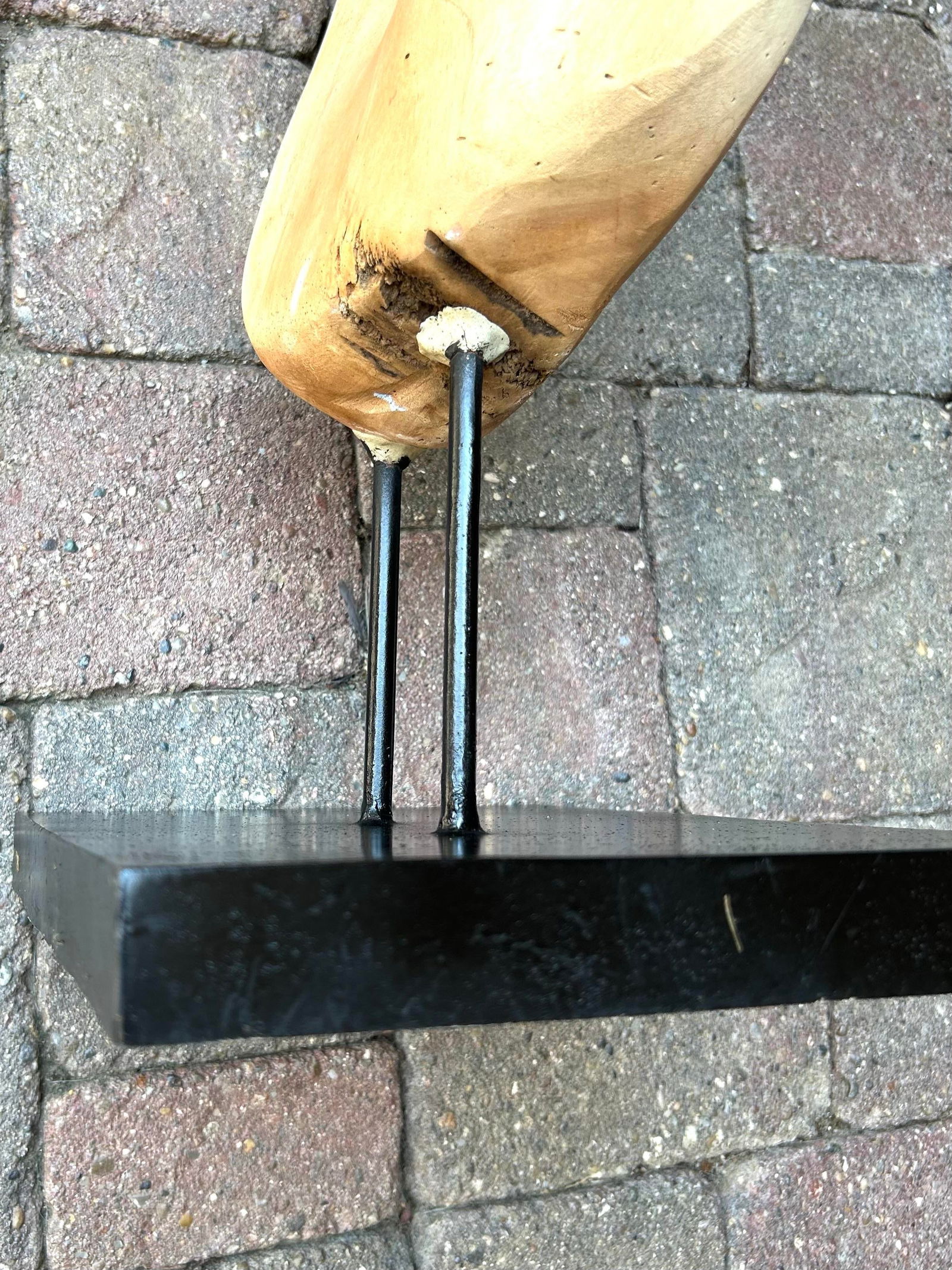 Tall Brutalist/Naturalistic Wood-On-Wood Sculpture, Secured by Metal Rods Onto Black Display Platfor - 10