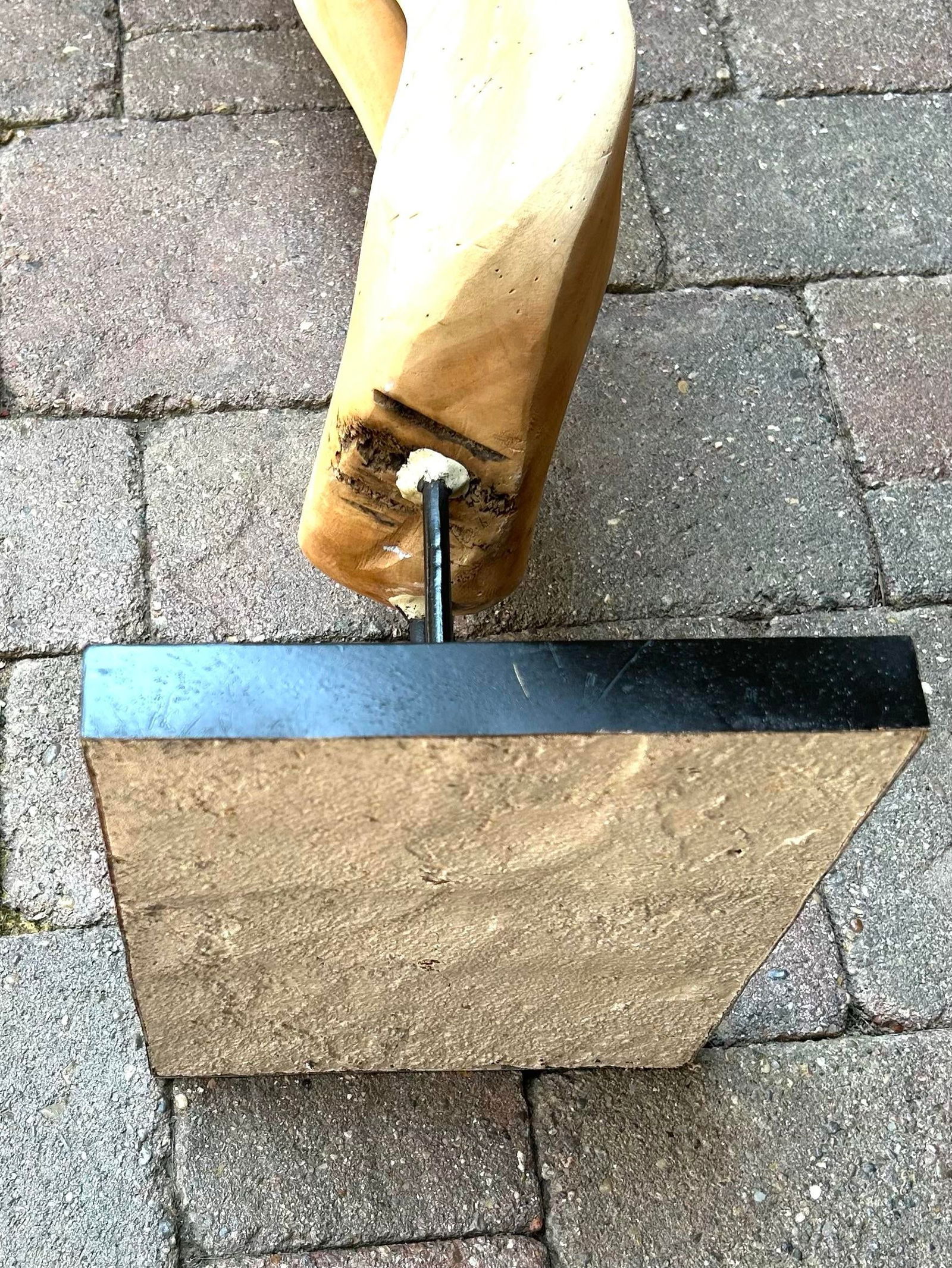 Tall Brutalist/Naturalistic Wood-On-Wood Sculpture, Secured by Metal Rods Onto Black Display Platfor - 11