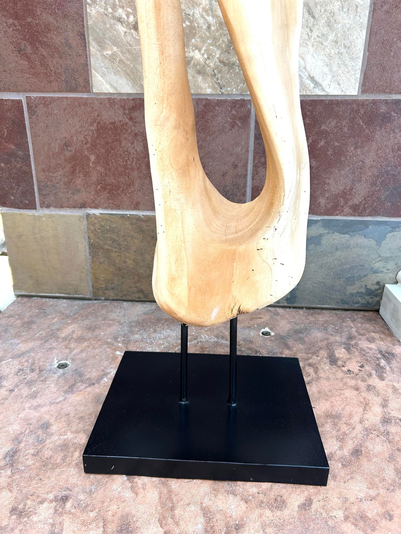 Tall Brutalist/Naturalistic Wood-On-Wood Sculpture, Secured by Metal Rods Onto Black Display Platfor - 8