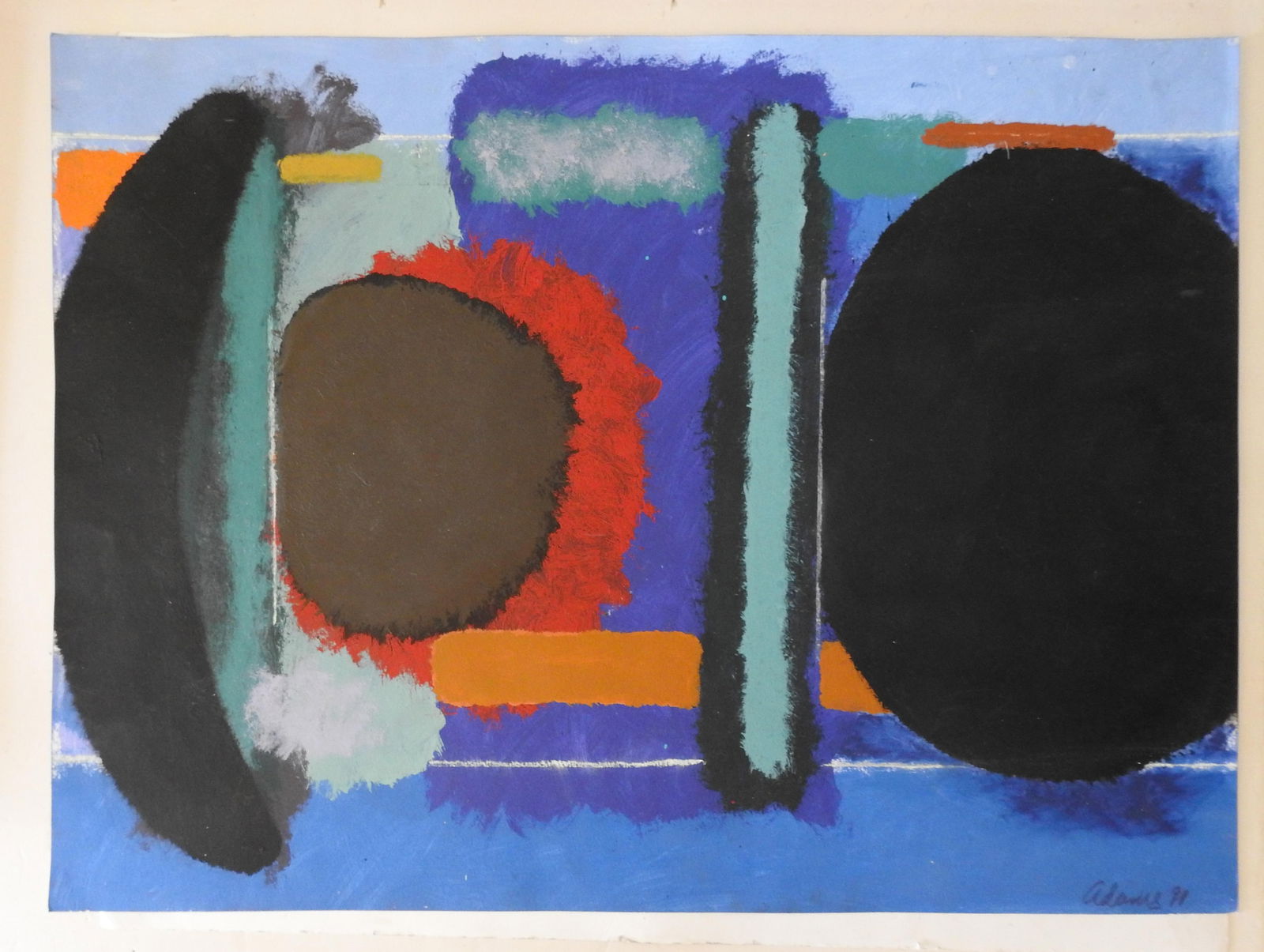 Abstract Expressionist Black & Blue Painting on Paper - 3