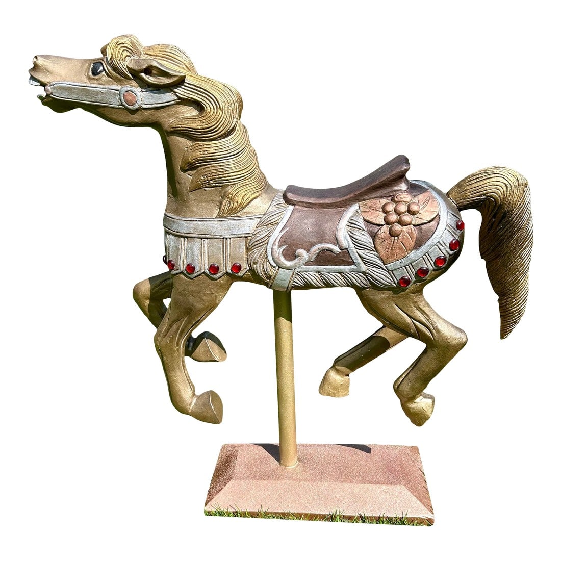 Mid 20th Century Carved Wooden Carousel Horse, Painted in Metallics, With Original Wooden Base and M (1 of 12)